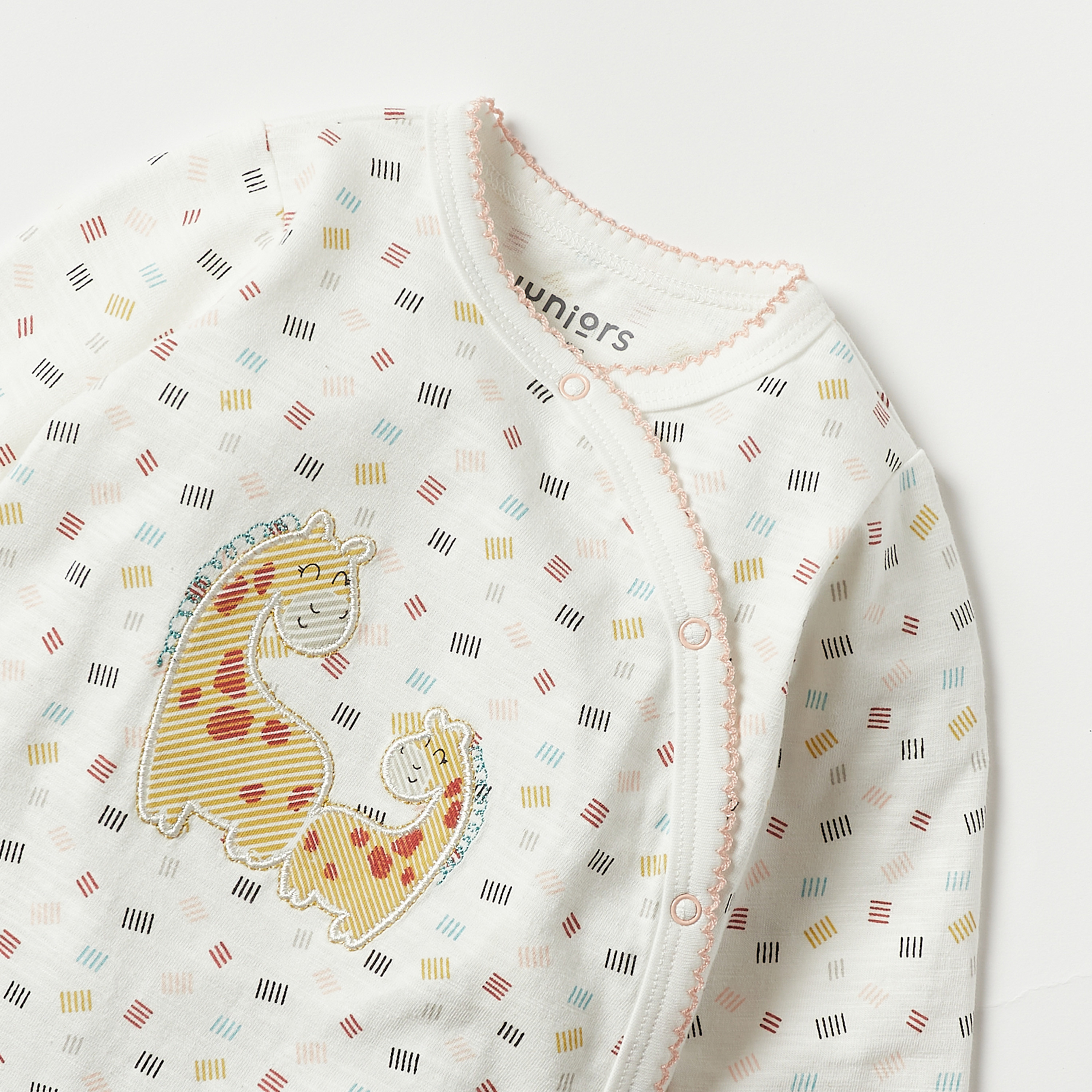 Juniors Printed Sleepsuit with Long Sleeves and Button Closure-baby-girls-clothing-nightwear-sleepsuits-image-2