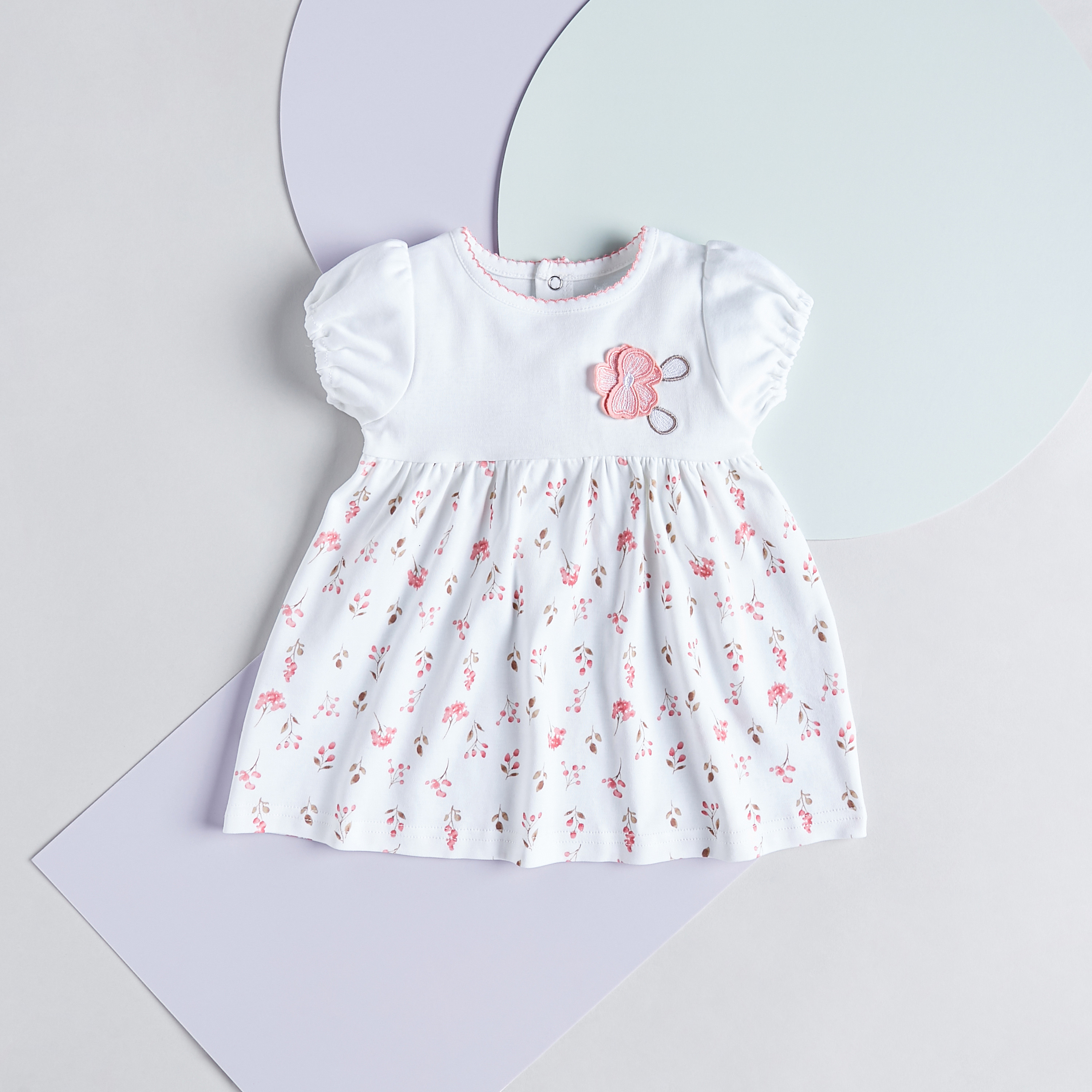 Juniors Floral Applique Cotton Dress with Puff Sleeves-baby-girls-clothing-dressesandjumpsuits-image-1