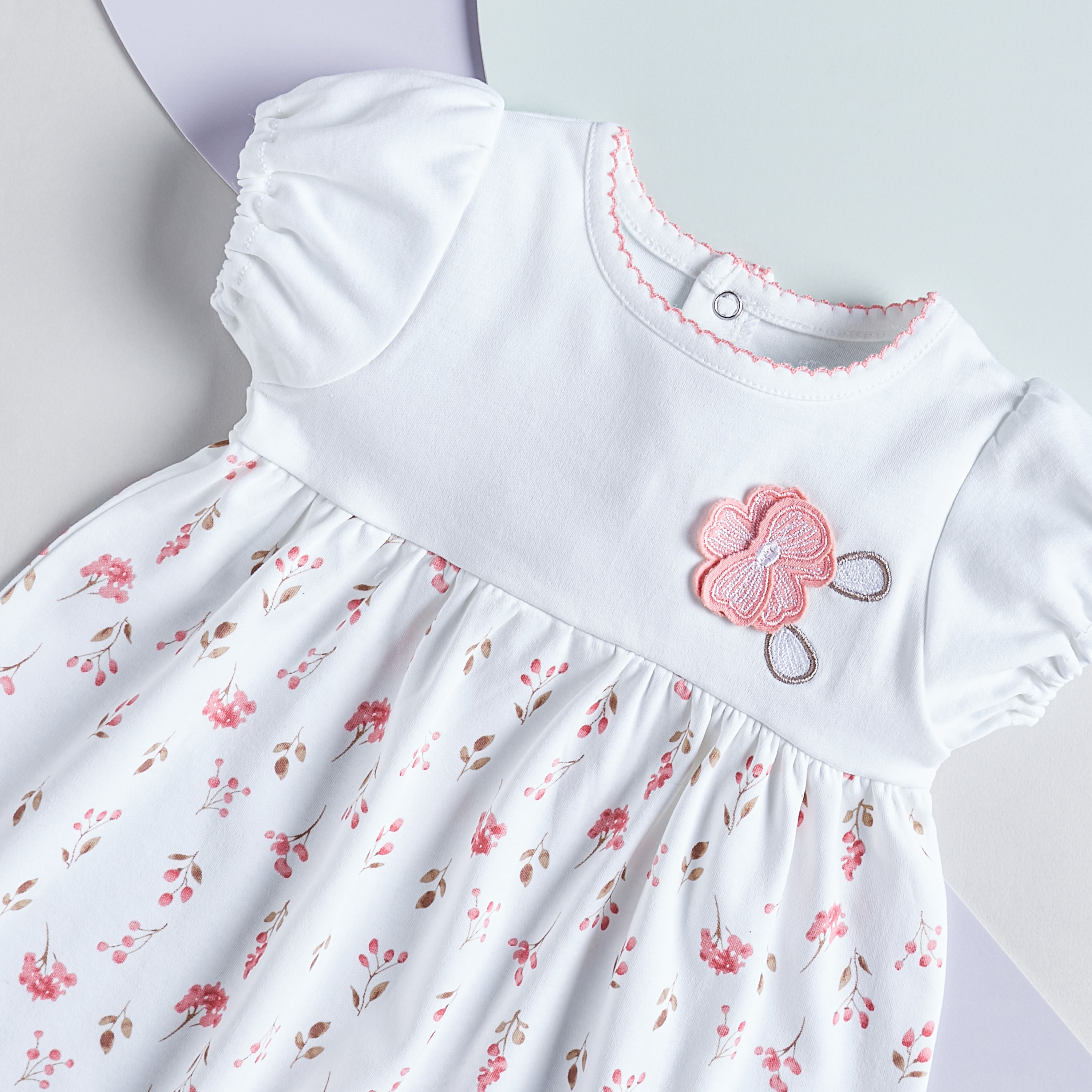 Juniors Floral Applique Cotton Dress with Puff Sleeves-baby-girls-clothing-dressesandjumpsuits-image-2