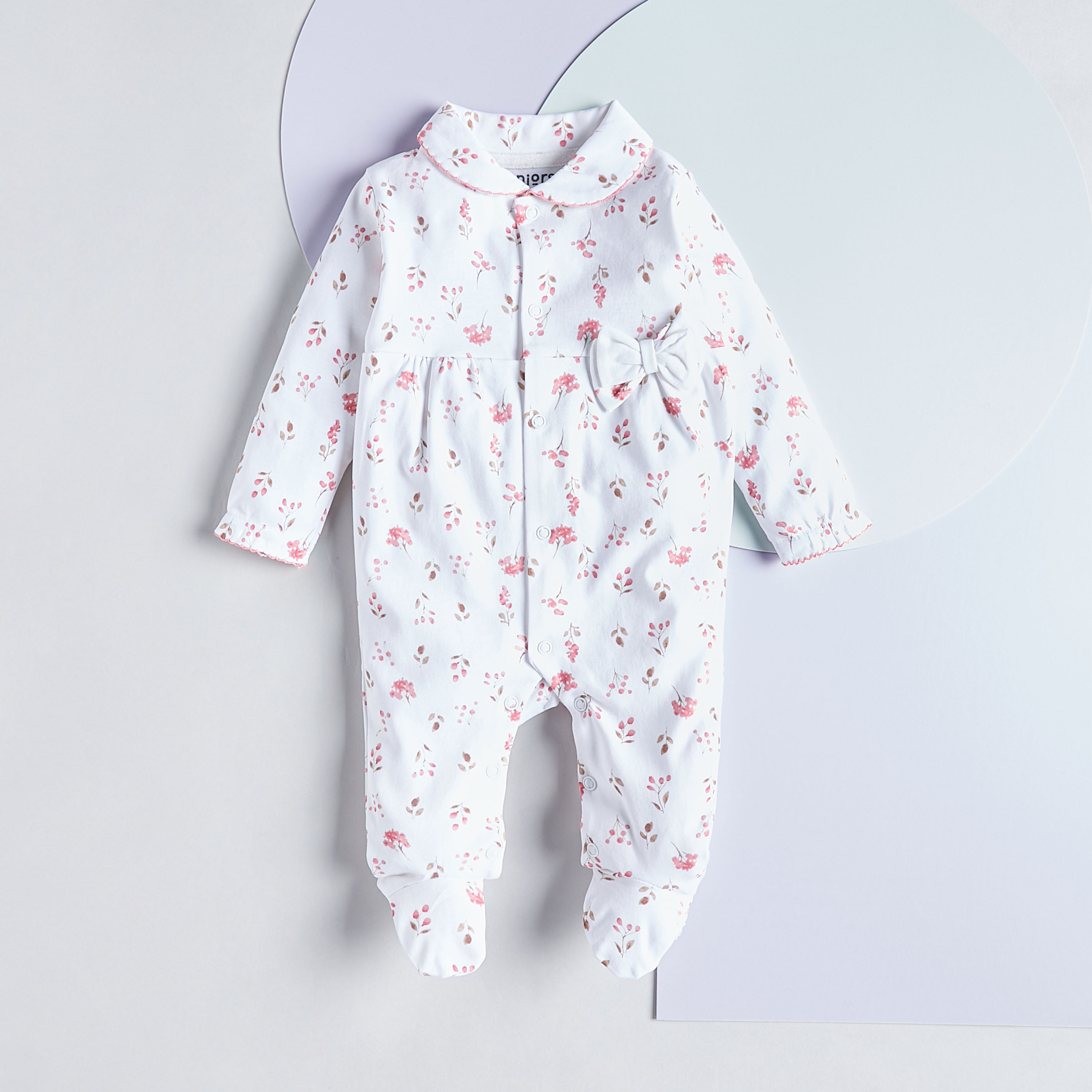Juniors All-Over Floral Print Cotton Closed Feet Sleepsuit-baby-girls-clothing-nightwear-sleepsuits-image-1