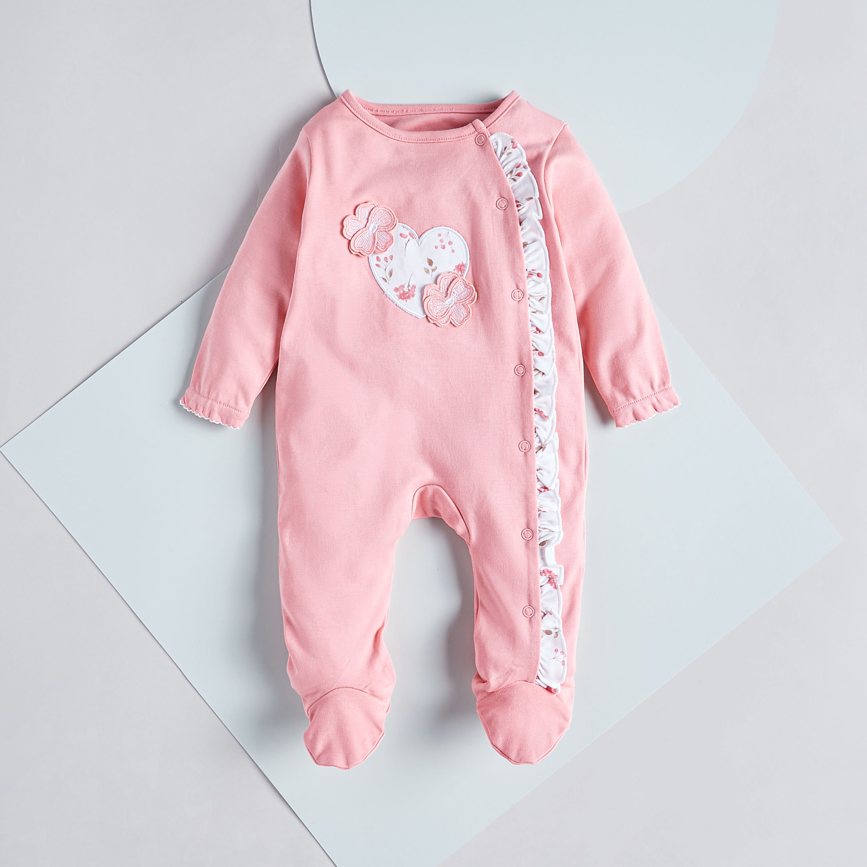 Juniors Heart Applique Cotton Closed Feet Sleepsuit-baby-girls-clothing-nightwear-sleepsuits-image-1