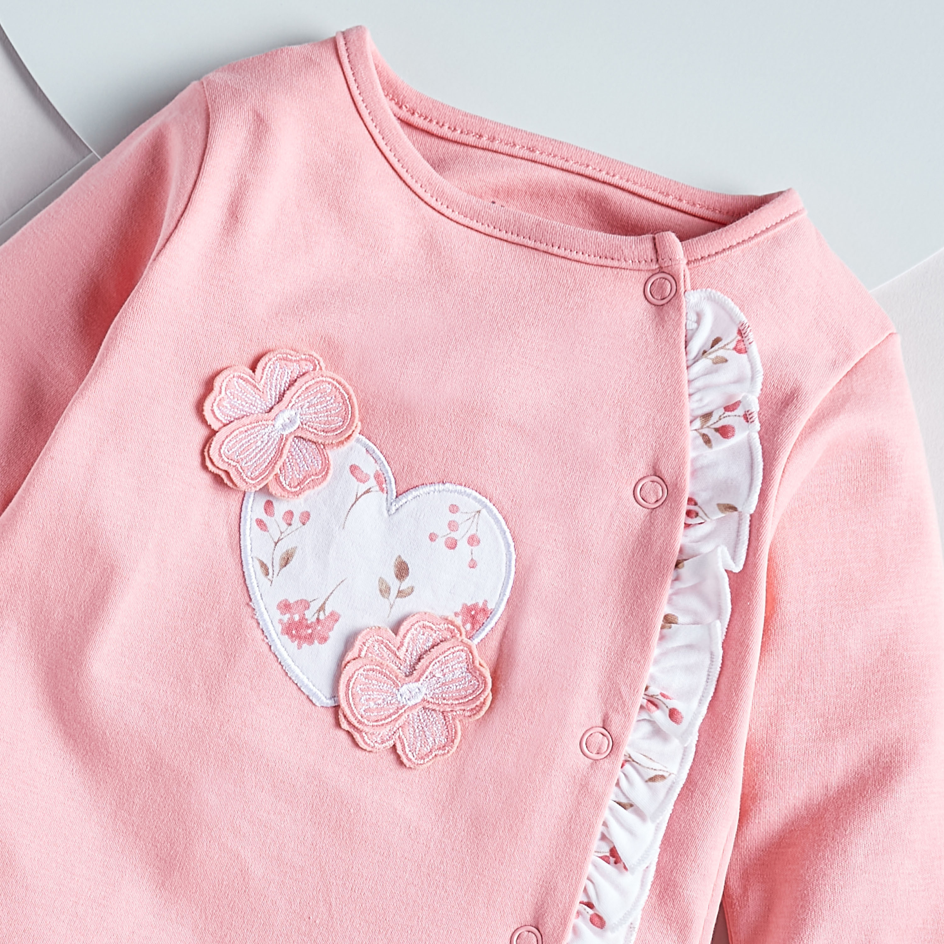 Juniors Heart Applique Cotton Closed Feet Sleepsuit-baby-girls-clothing-nightwear-sleepsuits-image-2