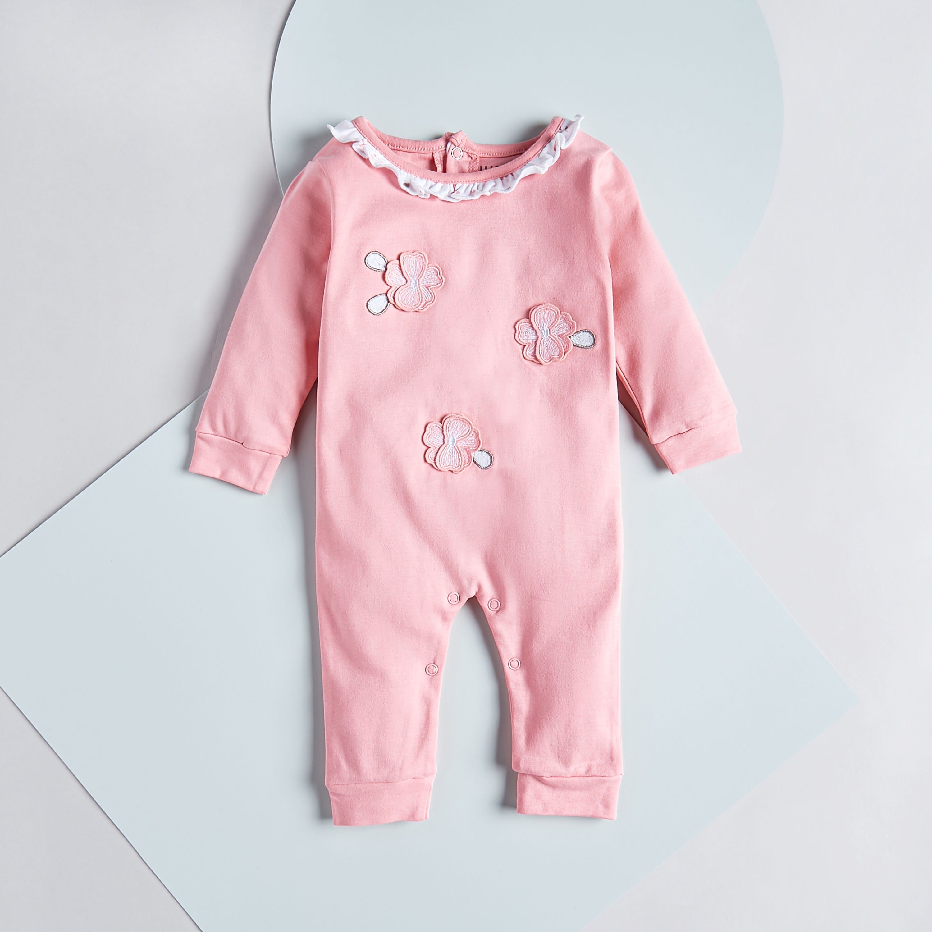 Juniors Floral Applique Cotton Sleepsuit with Long Sleeves-baby-girls-clothing-nightwear-sleepsuits-image-1