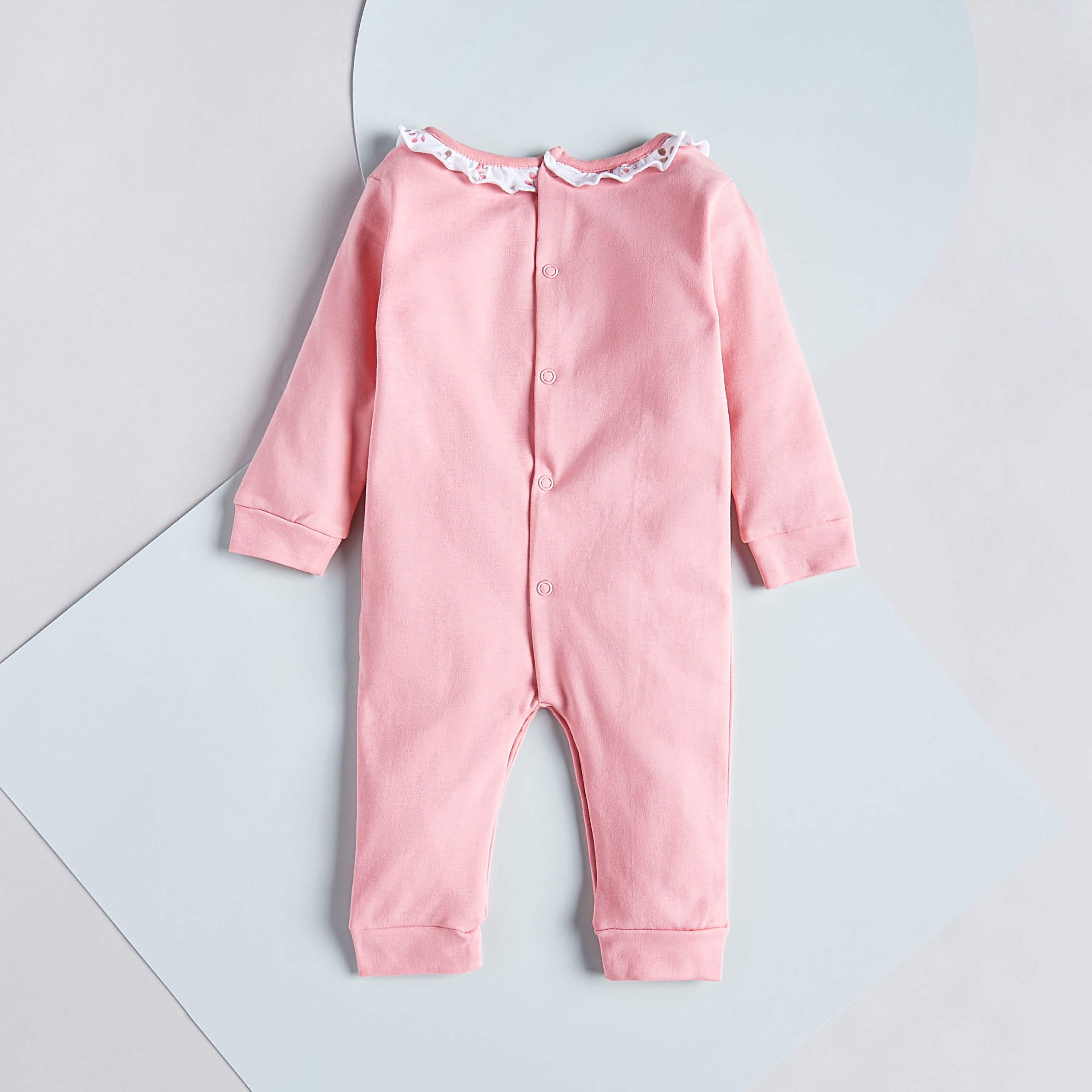 Juniors Floral Applique Cotton Sleepsuit with Long Sleeves-baby-girls-clothing-nightwear-sleepsuits-image-4