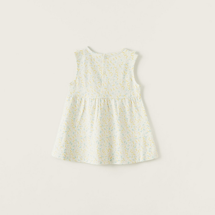Juniors All-Over Floral Print A-line Sleeveless Dress with Frill Detail