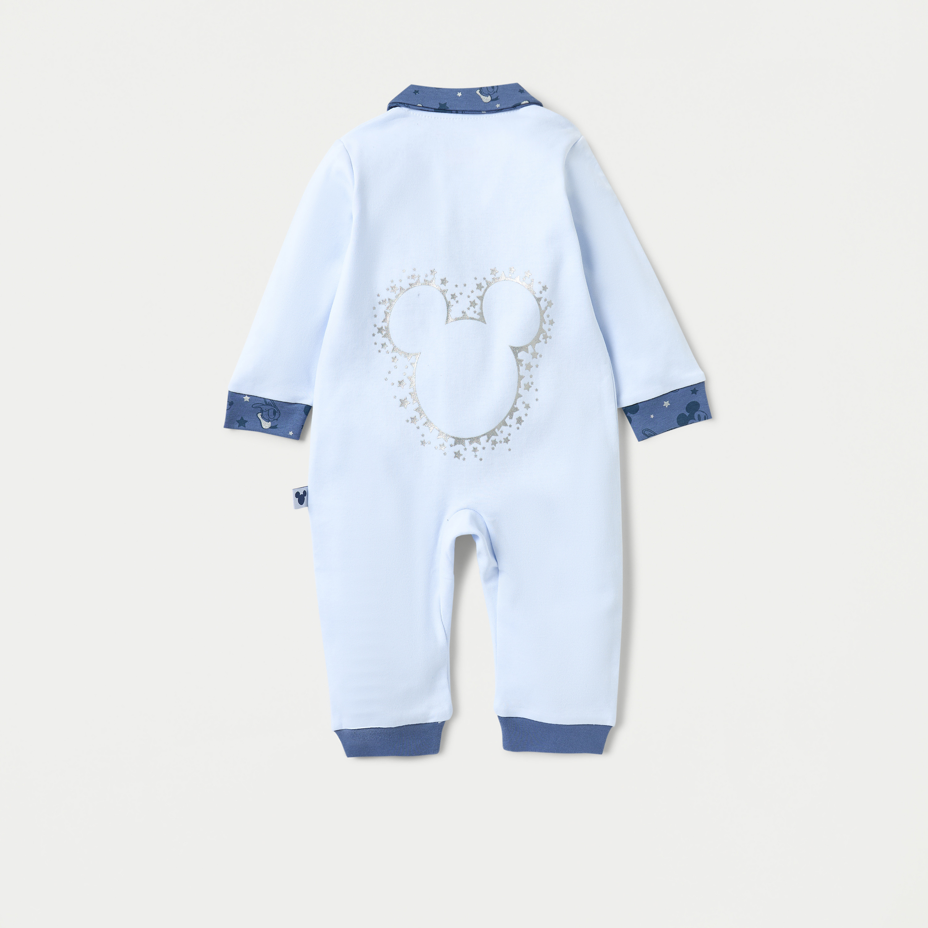 Mickey Mouse Embroidered Sleepsuit with Collared Neckline and Button Closure-baby-boys-clothing-nightwear-sleepsuits-image-3