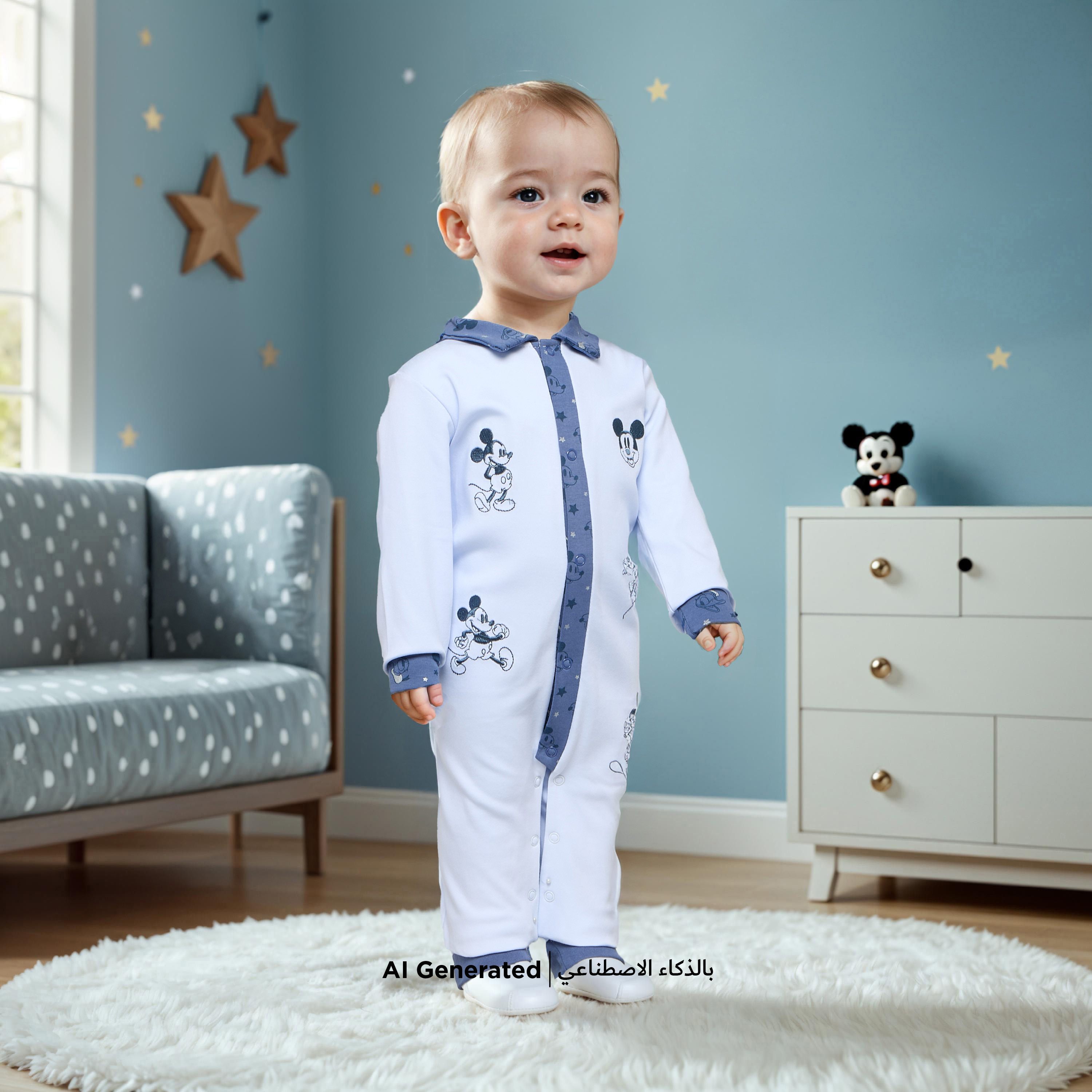 Mickey Mouse Embroidered Sleepsuit with Collared Neckline and Button Closure-baby-boys-clothing-nightwear-sleepsuits-image-6