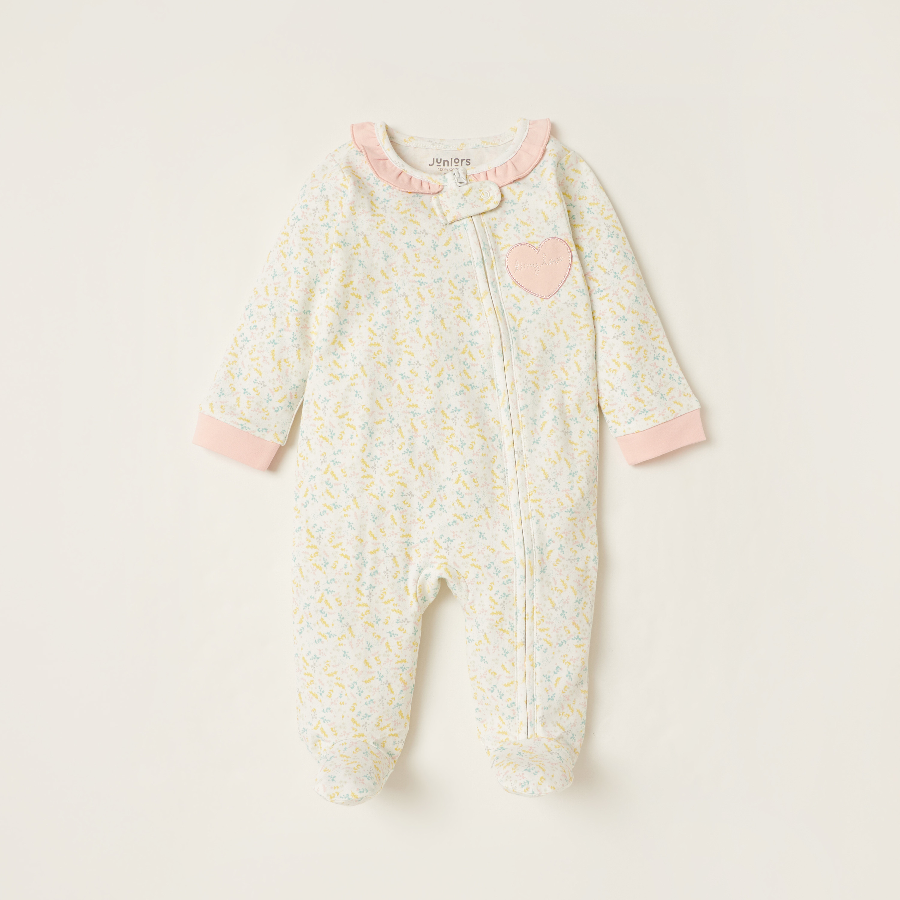 Juniors All-Over Printed Closed Feet Sleepsuit with Long Sleeves-baby-girls-clothing-nightwear-sleepsuits-image-1