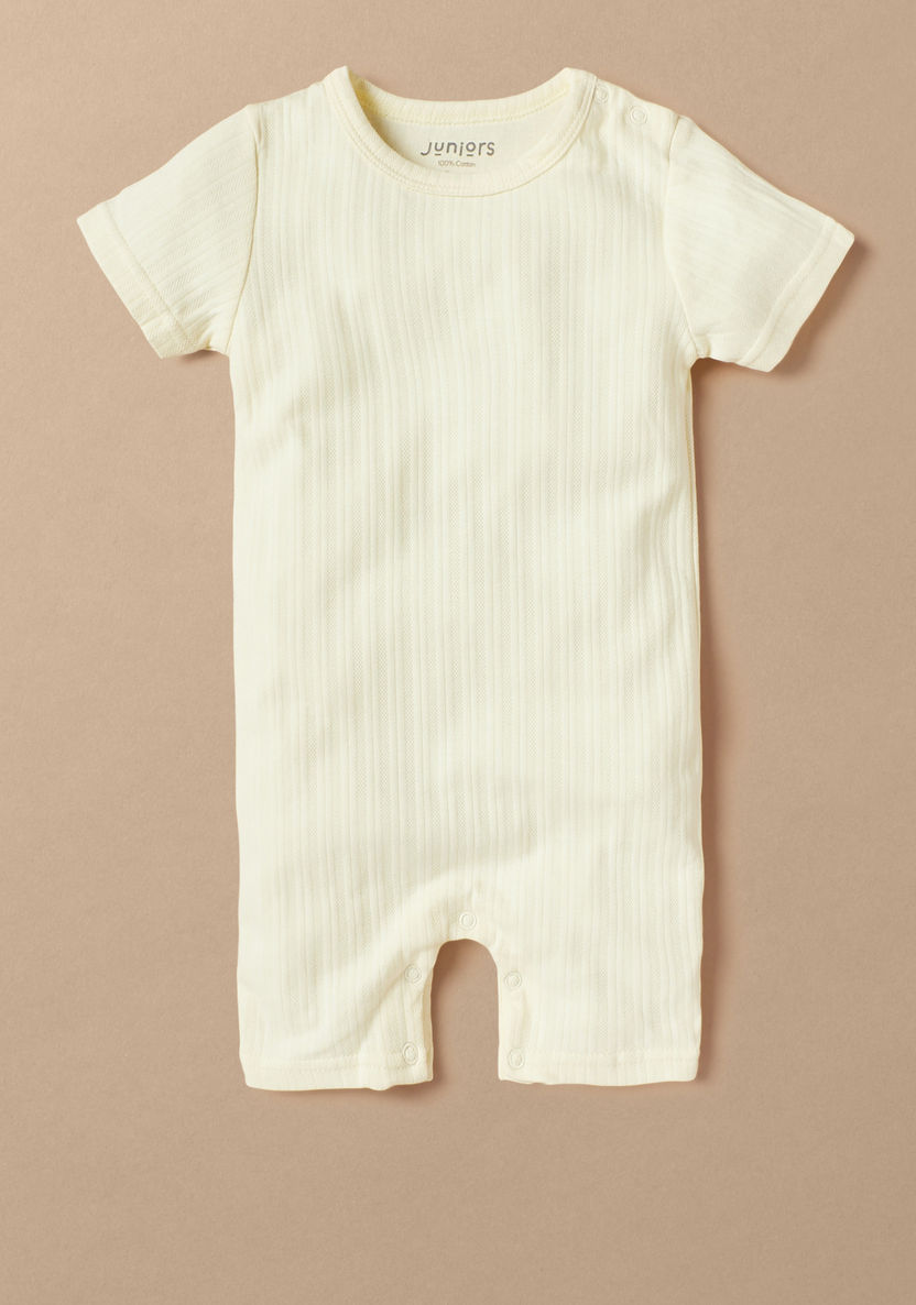 Juniors Textured Romper with Button Closure-Rompers, Dungarees & Jumpsuits-image-0