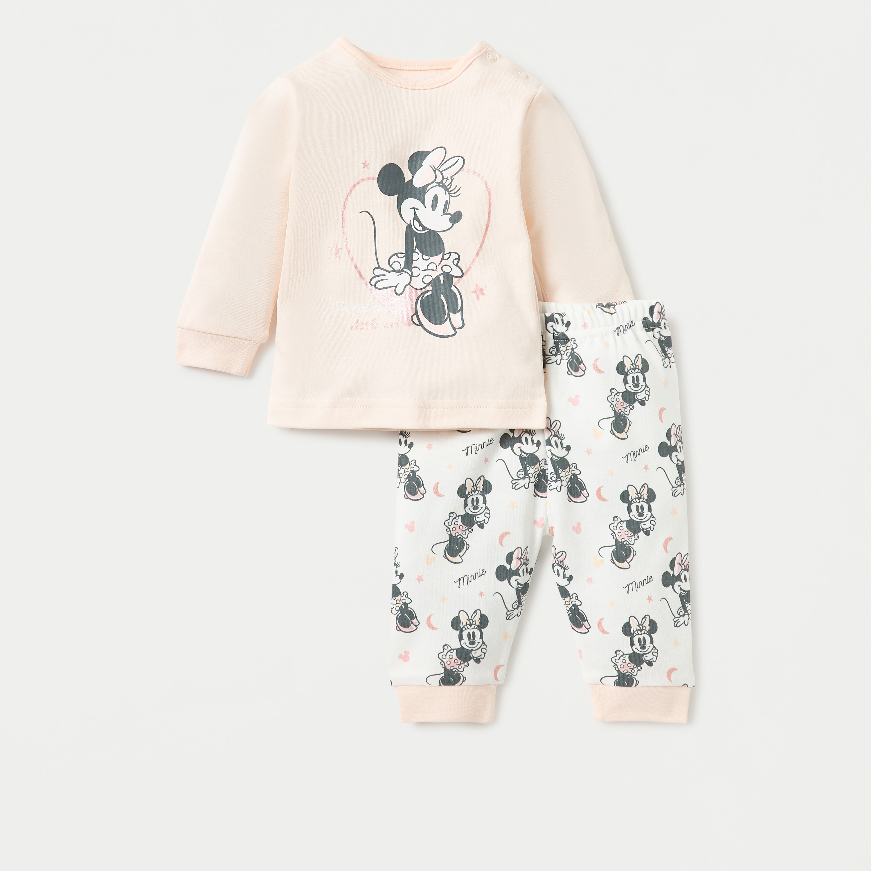 Disney Minnie Mouse Print Long Sleeves T-shirt and Pyjama Set-baby-girls-clothing-nightwear-pyjamasets-image-1