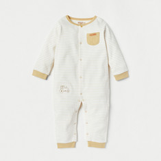 Giggles Striped Sleepsuit with Pocket and Long Sleeves