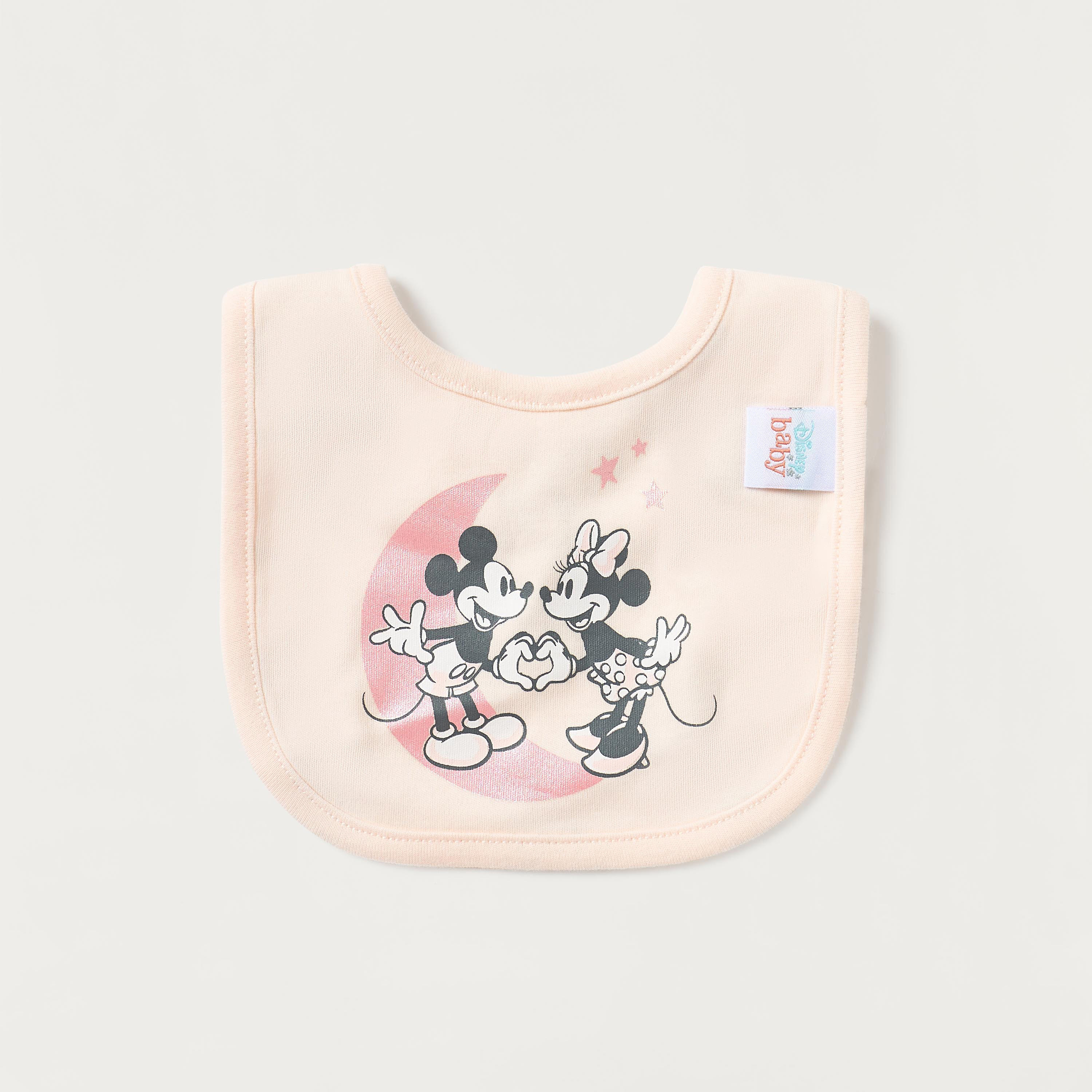 مريلة بطبعات ميكي وميني ماوس مع زر إغلاق كبّاس من ديزني-baby-feeding-bibs-image-1
