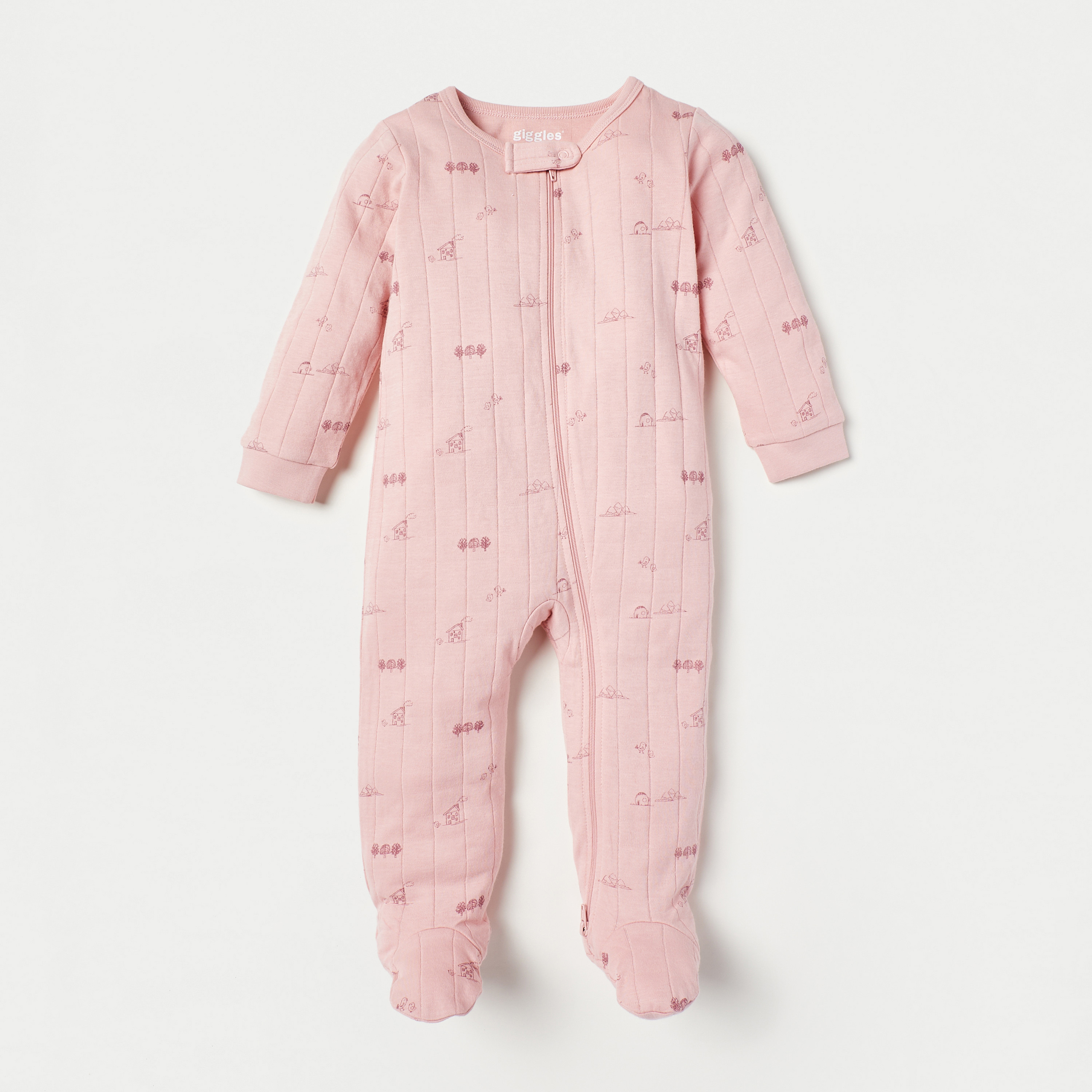 Giggles All-Over Print Striped Sleepsuit with Long Sleeves-baby-girls-clothing-nightwear-sleepsuits-image-1