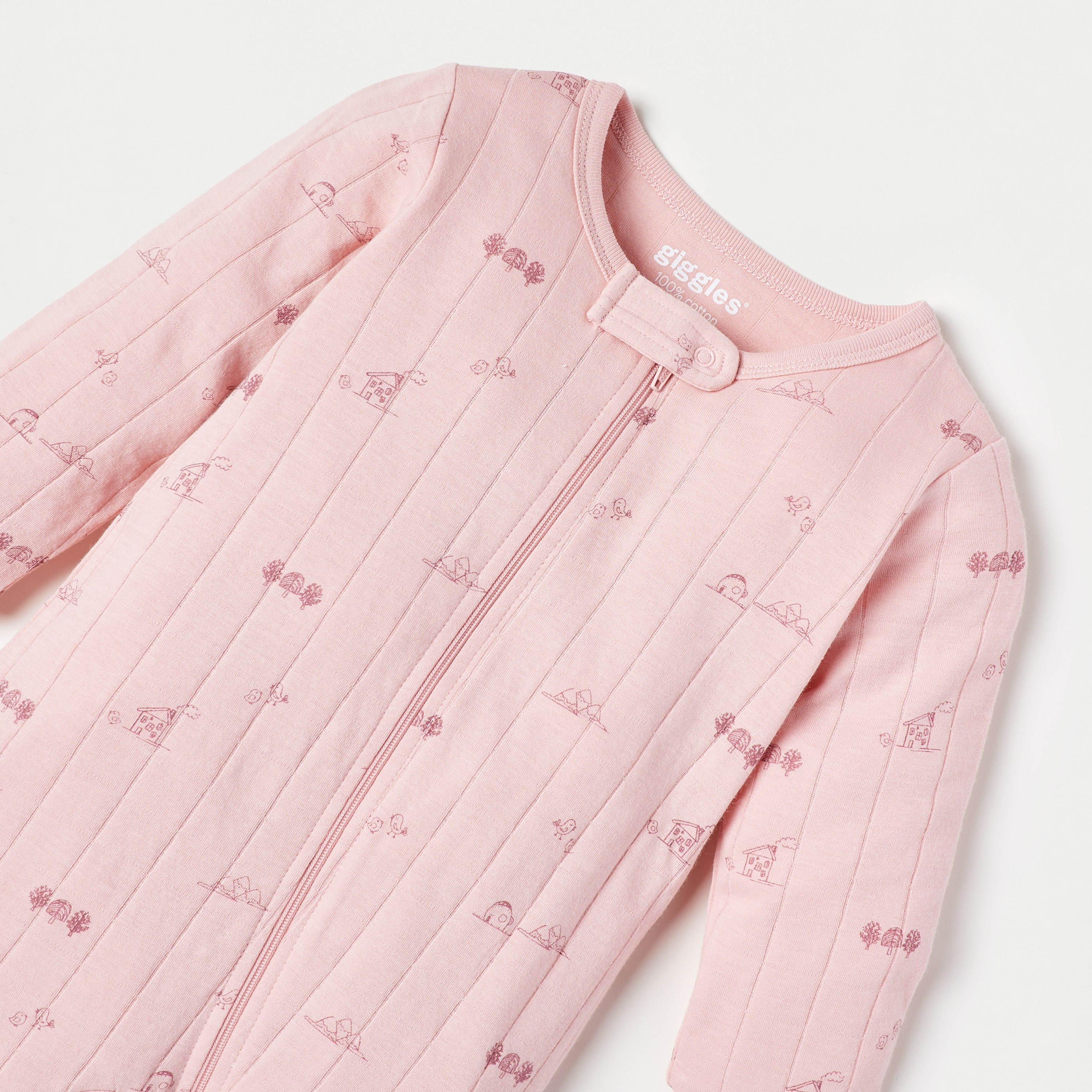 Giggles All-Over Print Striped Sleepsuit with Long Sleeves-baby-girls-clothing-nightwear-sleepsuits-image-2