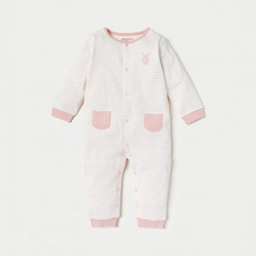 Giggles Striped Sleepsuit with Long Sleeves and Pockets