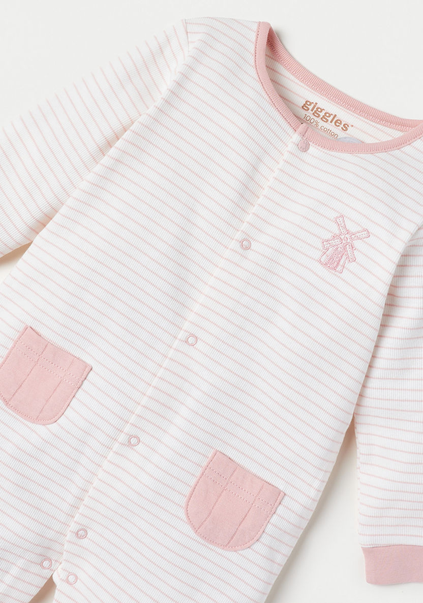 Giggles Striped Sleepsuit with Long Sleeves and Pockets-Sleepsuits-image-1