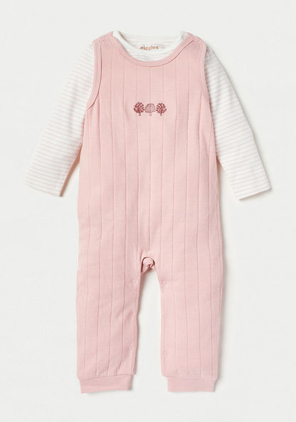 Giggles Striped Long Sleeves T-shirt and Embroidered Dungaree Set-Rompers%2C Dungarees and Jumpsuits-image-0