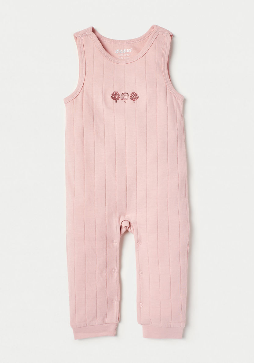 Giggles Striped Long Sleeves T-shirt and Embroidered Dungaree Set-Rompers%2C Dungarees and Jumpsuits-image-1