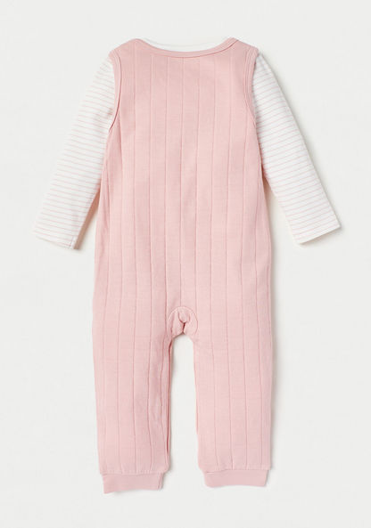 Giggles Striped Long Sleeves T-shirt and Embroidered Dungaree Set-Rompers%2C Dungarees and Jumpsuits-image-5