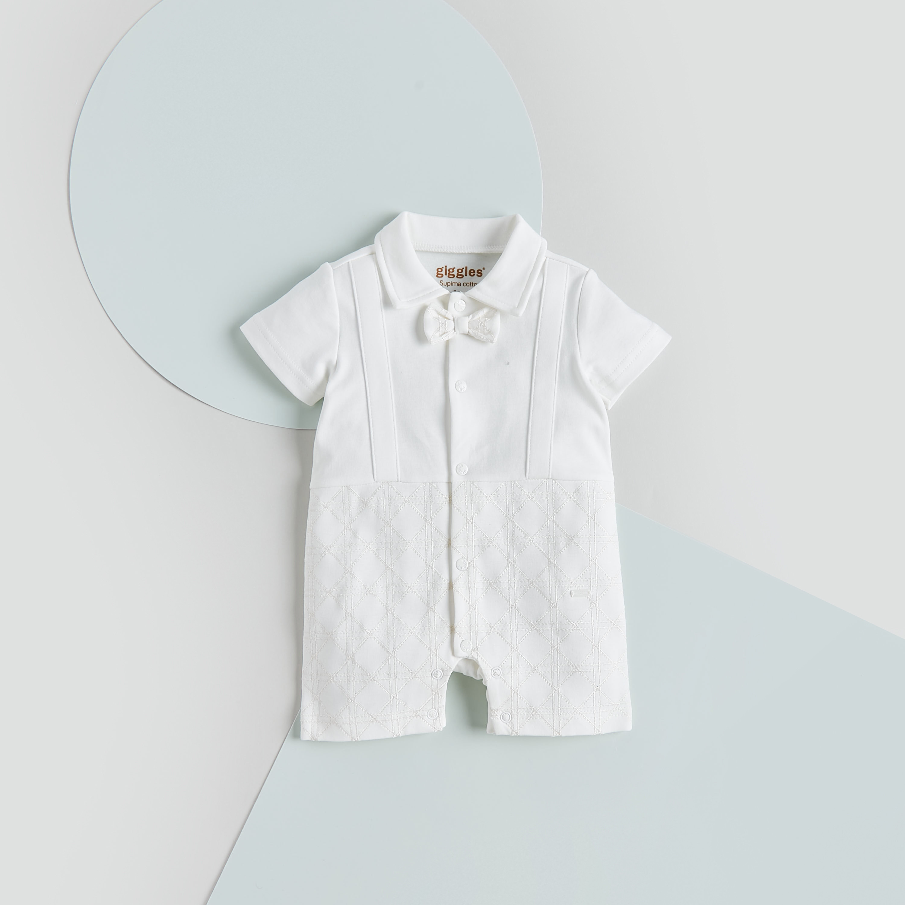 Giggles Solid Collared Romper with Short Sleeves and Bow Detail-baby-boys-clothing-rompers-image-1