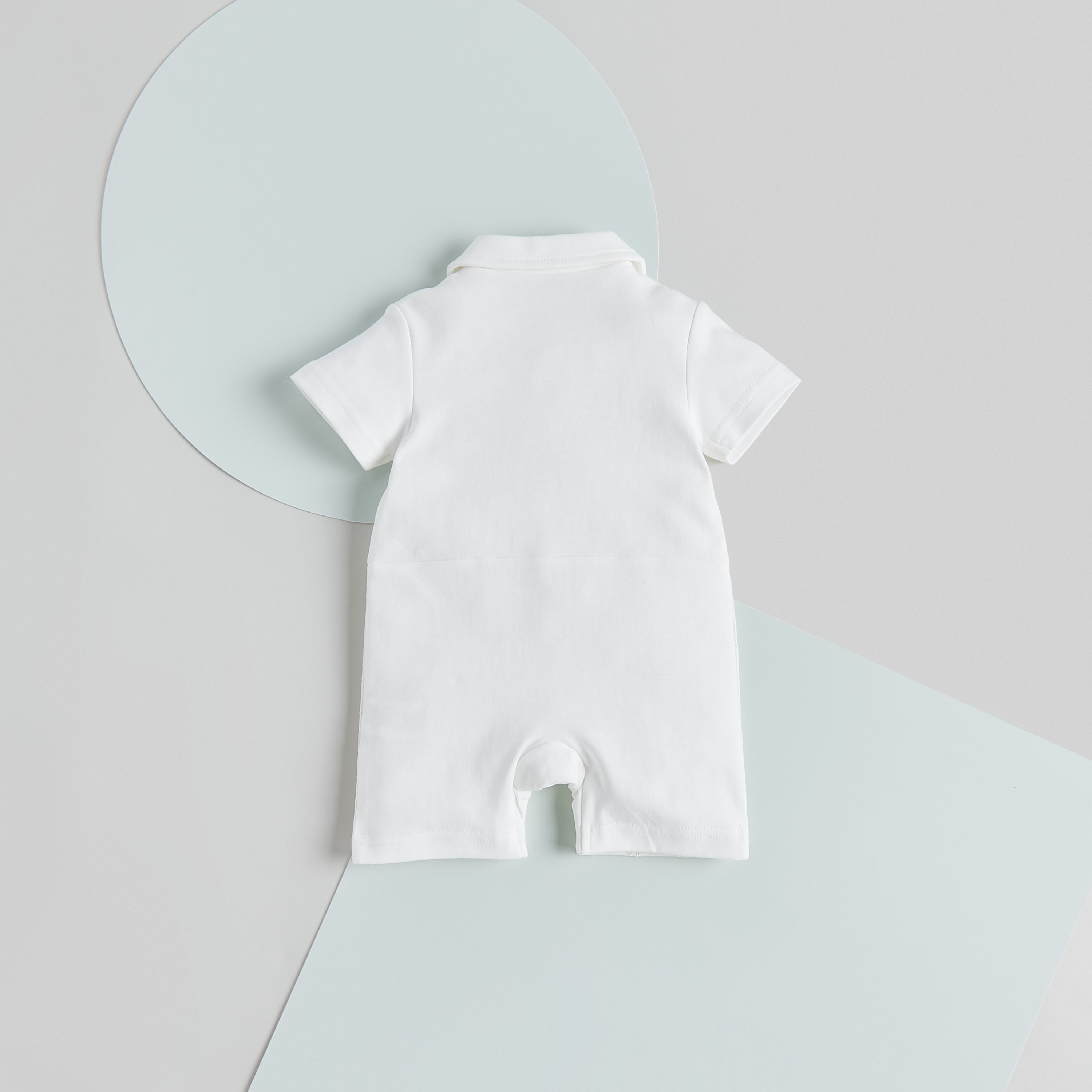 Giggles Solid Collared Romper with Short Sleeves and Bow Detail-baby-boys-clothing-rompers-image-2