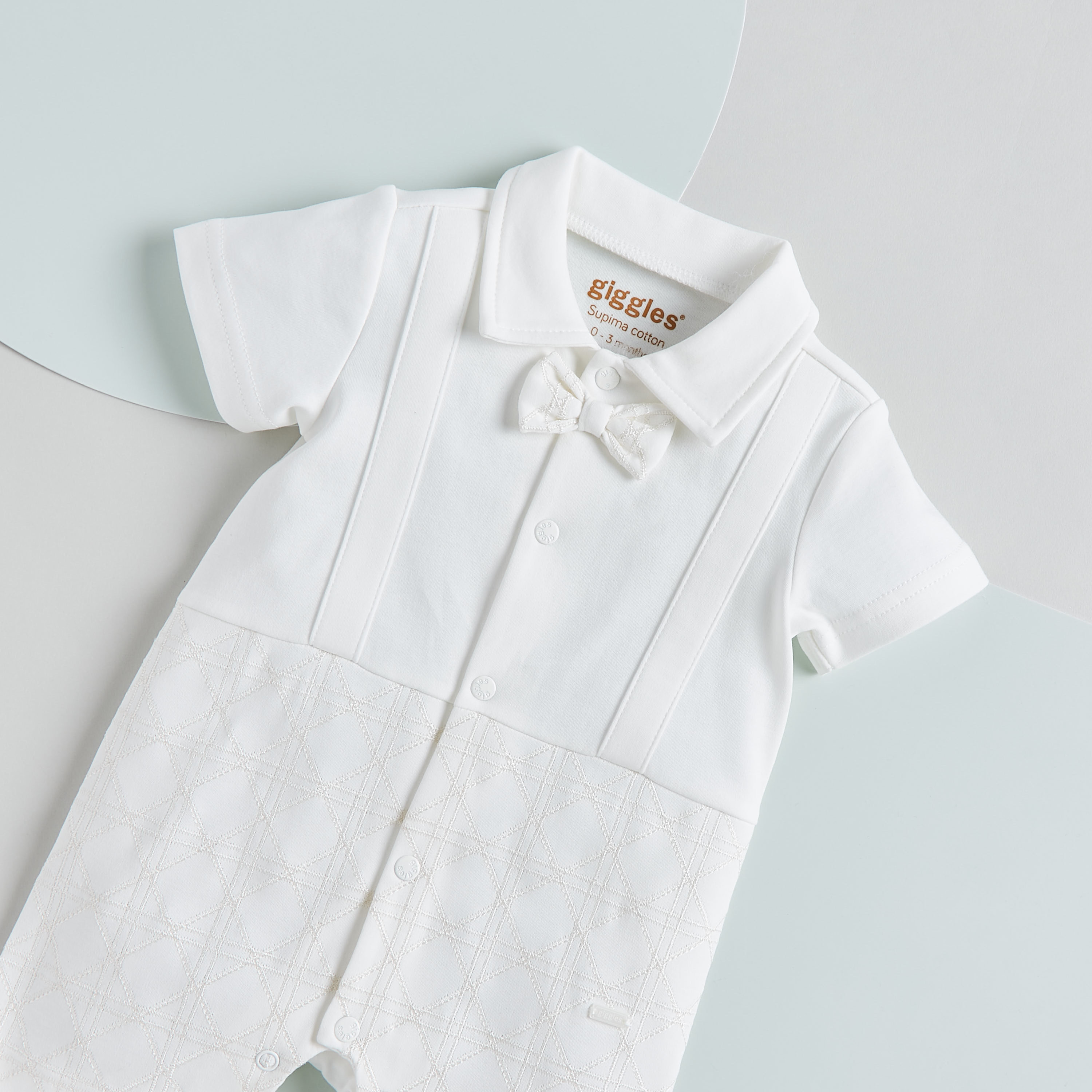 Giggles Solid Collared Romper with Short Sleeves and Bow Detail-baby-boys-clothing-rompers-image-3
