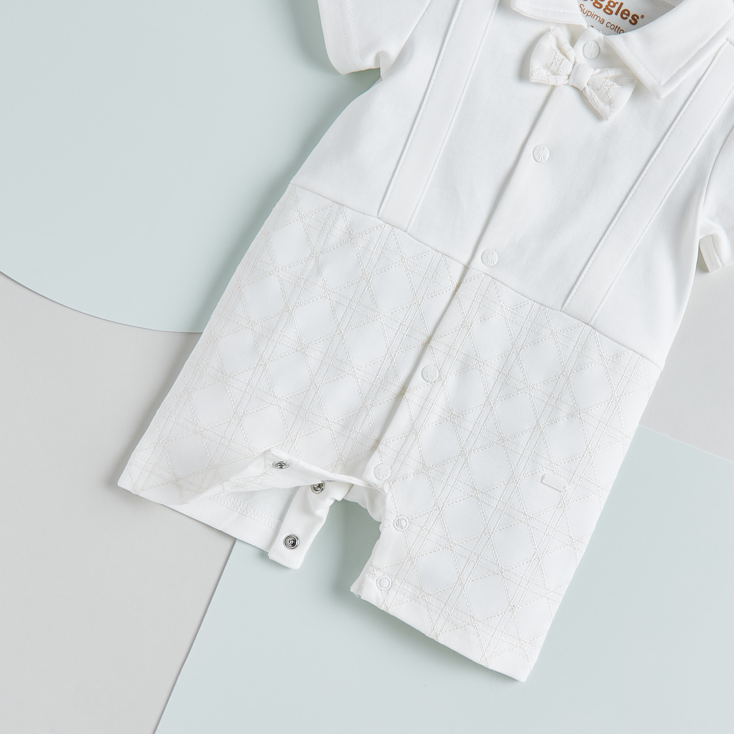 Giggles Solid Collared Romper with Short Sleeves and Bow Detail-baby-boys-clothing-rompers-image-4