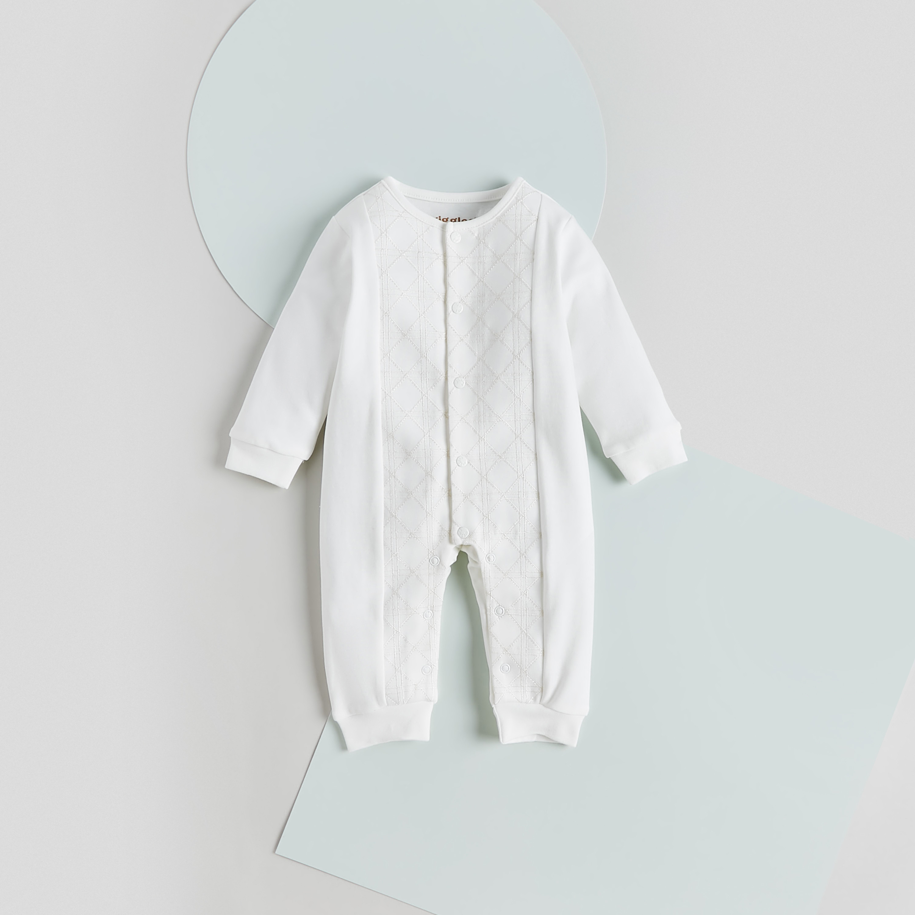 Giggles Panelled Sleepsuit with Long Sleeves and Button Closure-baby-boys-clothing-nightwear-sleepsuits-image-1