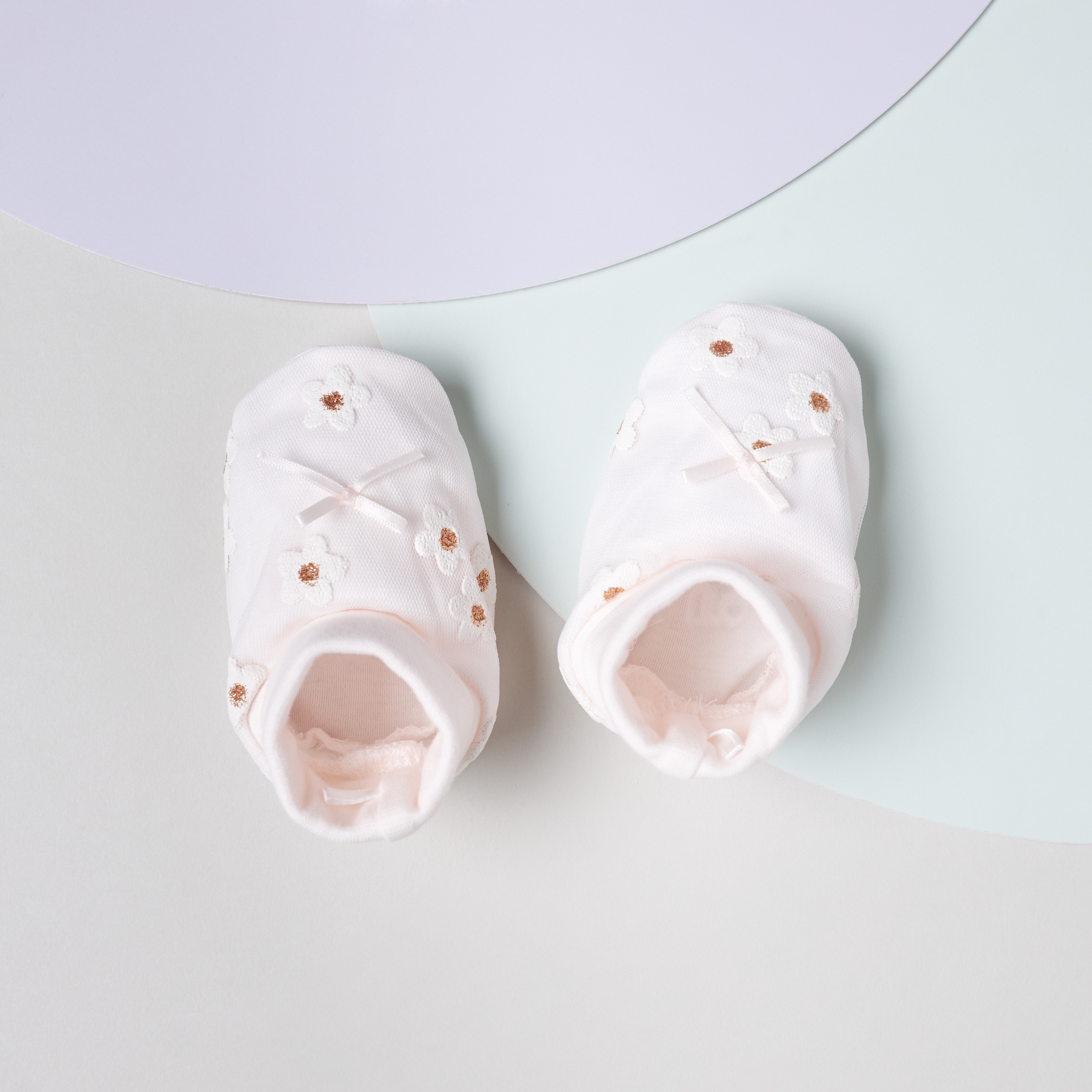 Giggles Floral Applique Booties with Bow Detail-baby-girls-shoes-booties-image-1