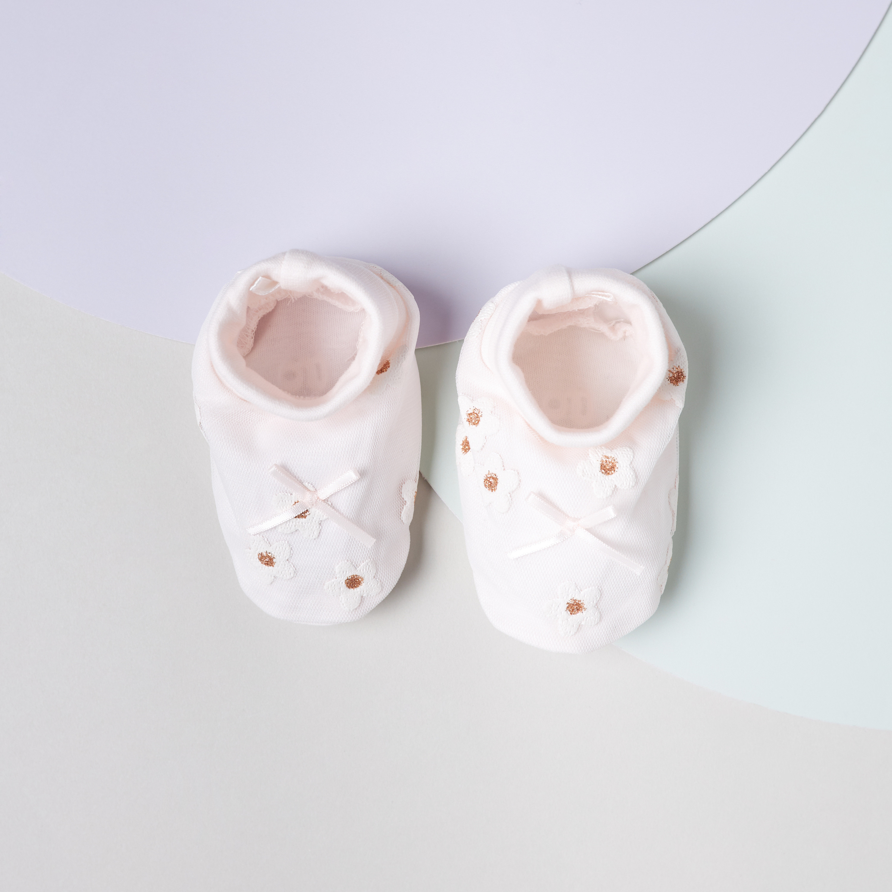 Giggles Floral Applique Booties with Bow Detail-baby-girls-shoes-booties-image-2