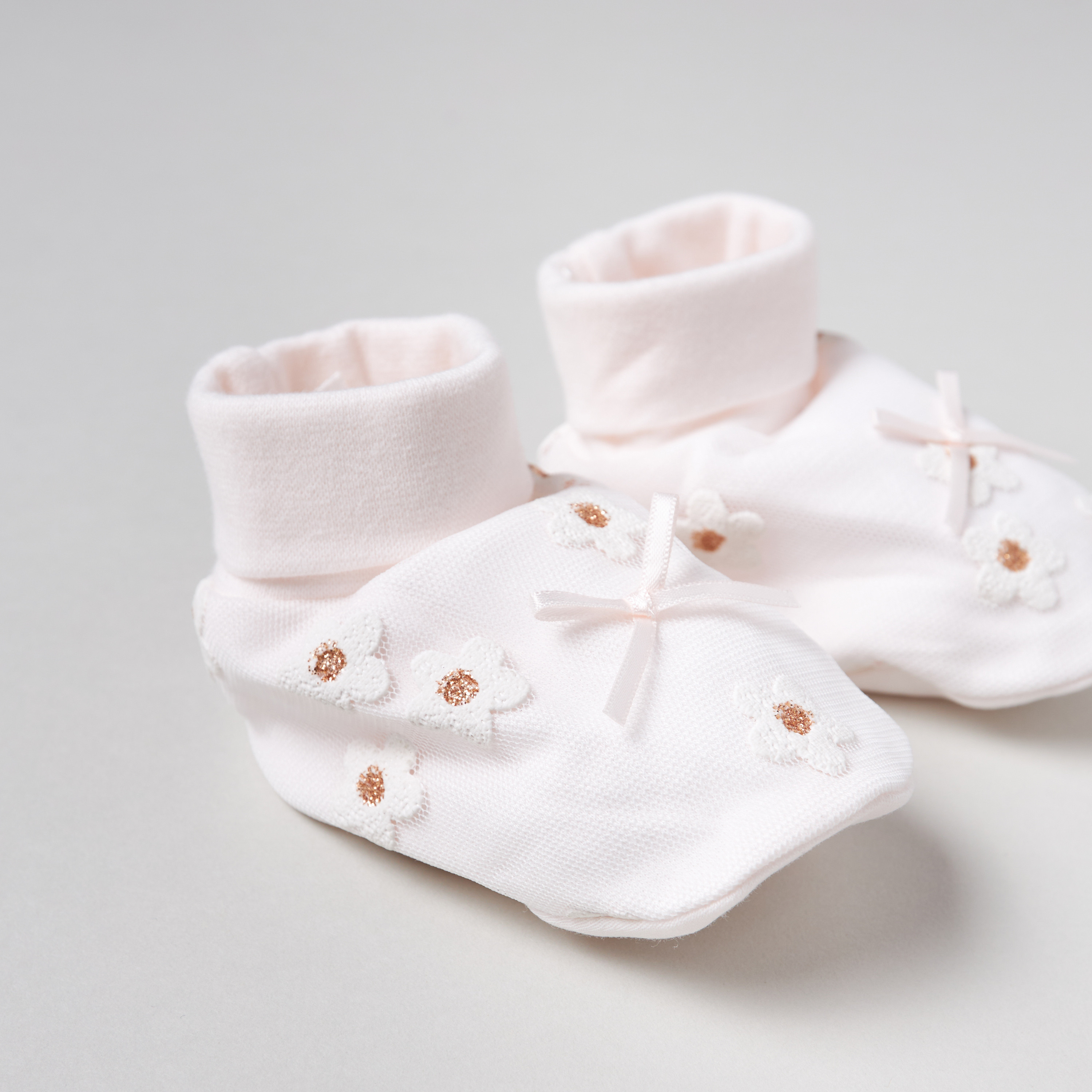 Giggles Floral Applique Booties with Bow Detail-baby-girls-shoes-booties-image-3