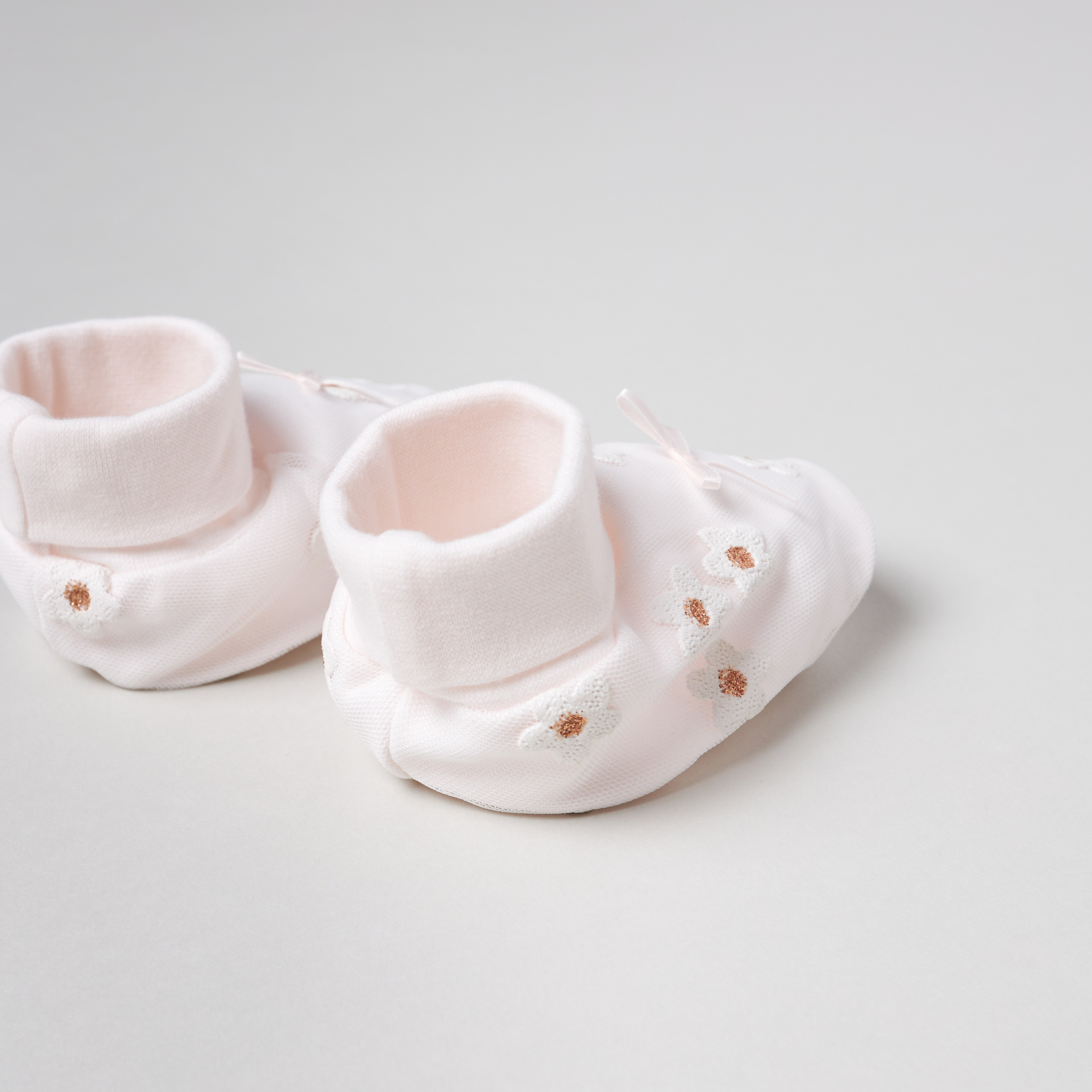 Giggles Floral Applique Booties with Bow Detail-baby-girls-shoes-booties-image-4