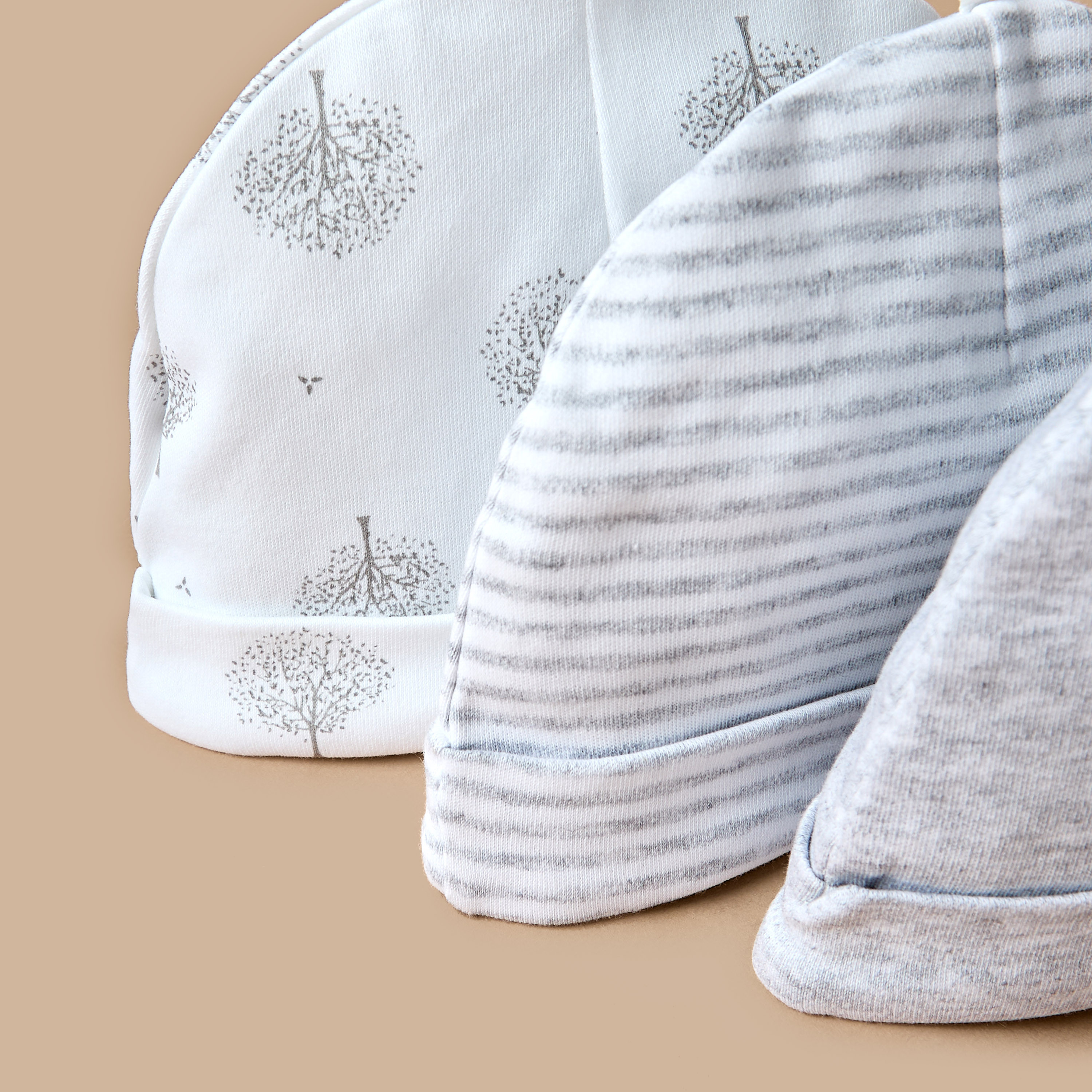 Juniors Leaf Print Beanie Cap - Set of 3-baby-boys-accessories-caps-image-5
