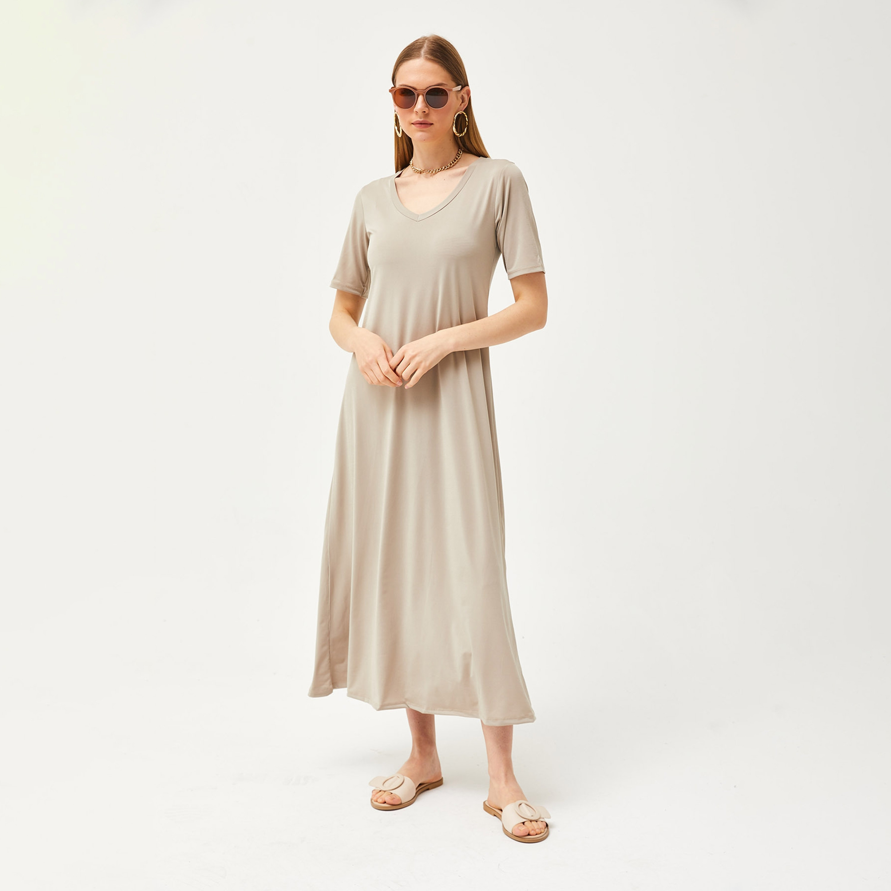 فستان ماكسي فضفاض من الكتان باللون البيج للنساء من أولالوك-women-clothing-dresses-image-1