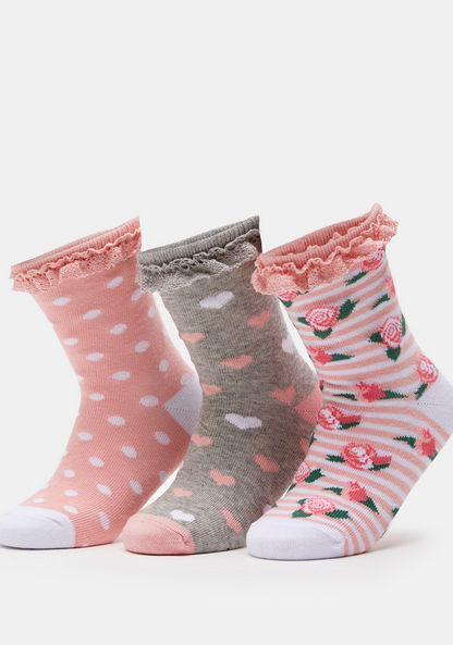 Assorted Crew Length Socks with Ruffle Detail - Set of 3