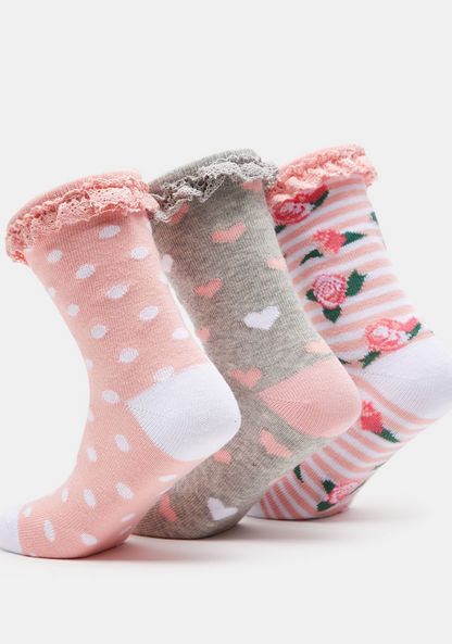 Assorted Crew Length Socks with Ruffle Detail - Set of 3