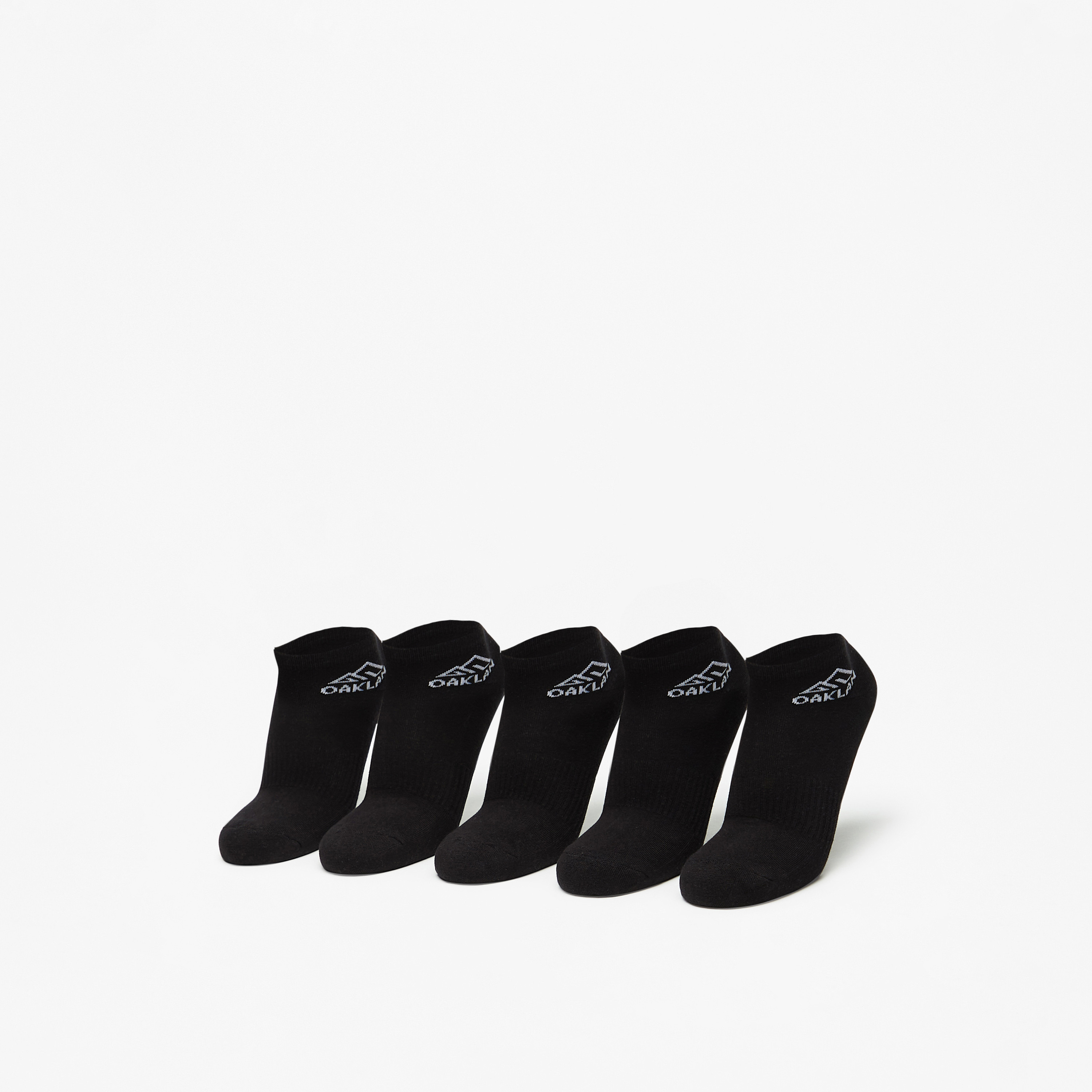 OAKLAN Logo Print Ankle Length Cushioned Sports Socks - Set of 5-men-socks-image-1