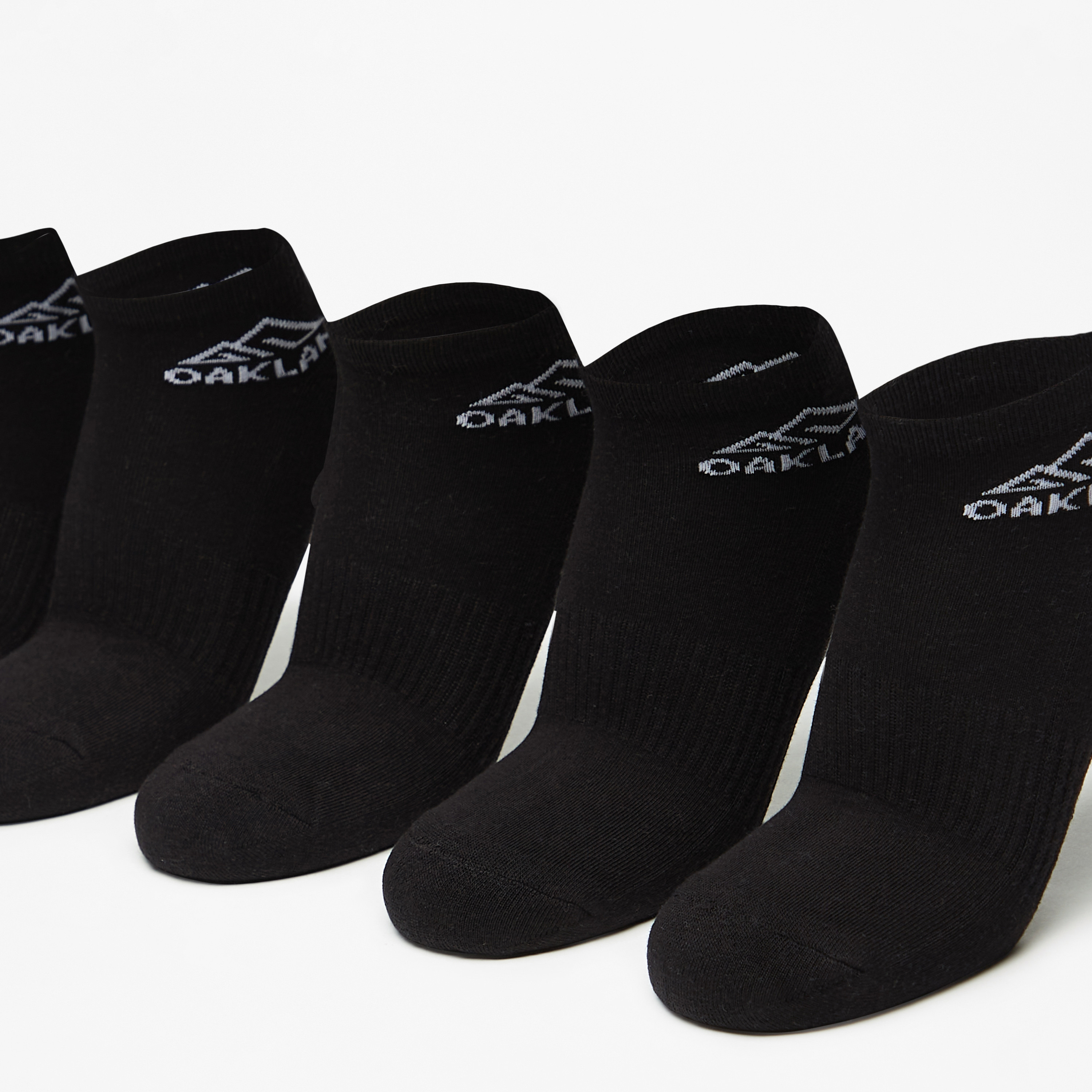 OAKLAN Logo Print Ankle Length Cushioned Sports Socks - Set of 5-men-socks-image-2