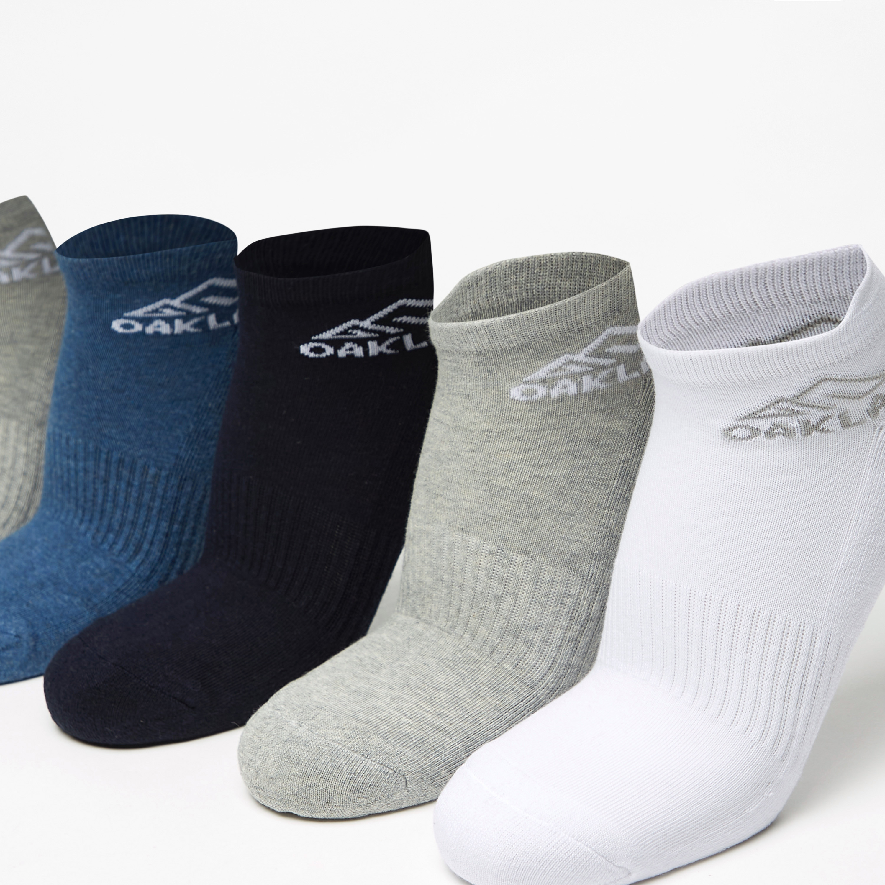 OAKLAN Logo Print Ankle Length Cushioned Sports Socks - Set of 5-men-socks-image-2
