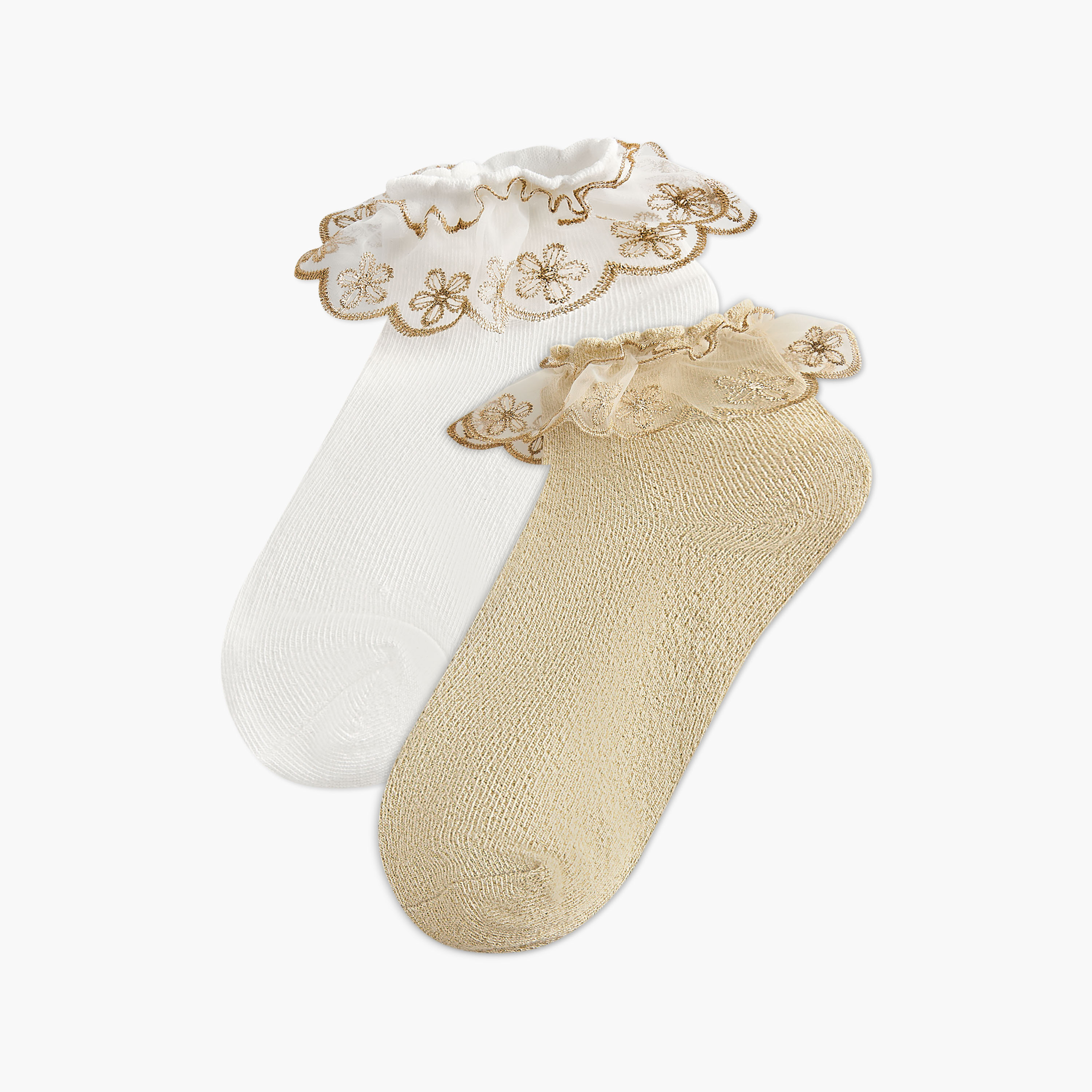 Pack of 2 Celeste Girls Socks with Embroidered Frill-girls-accessories-socks-image-1