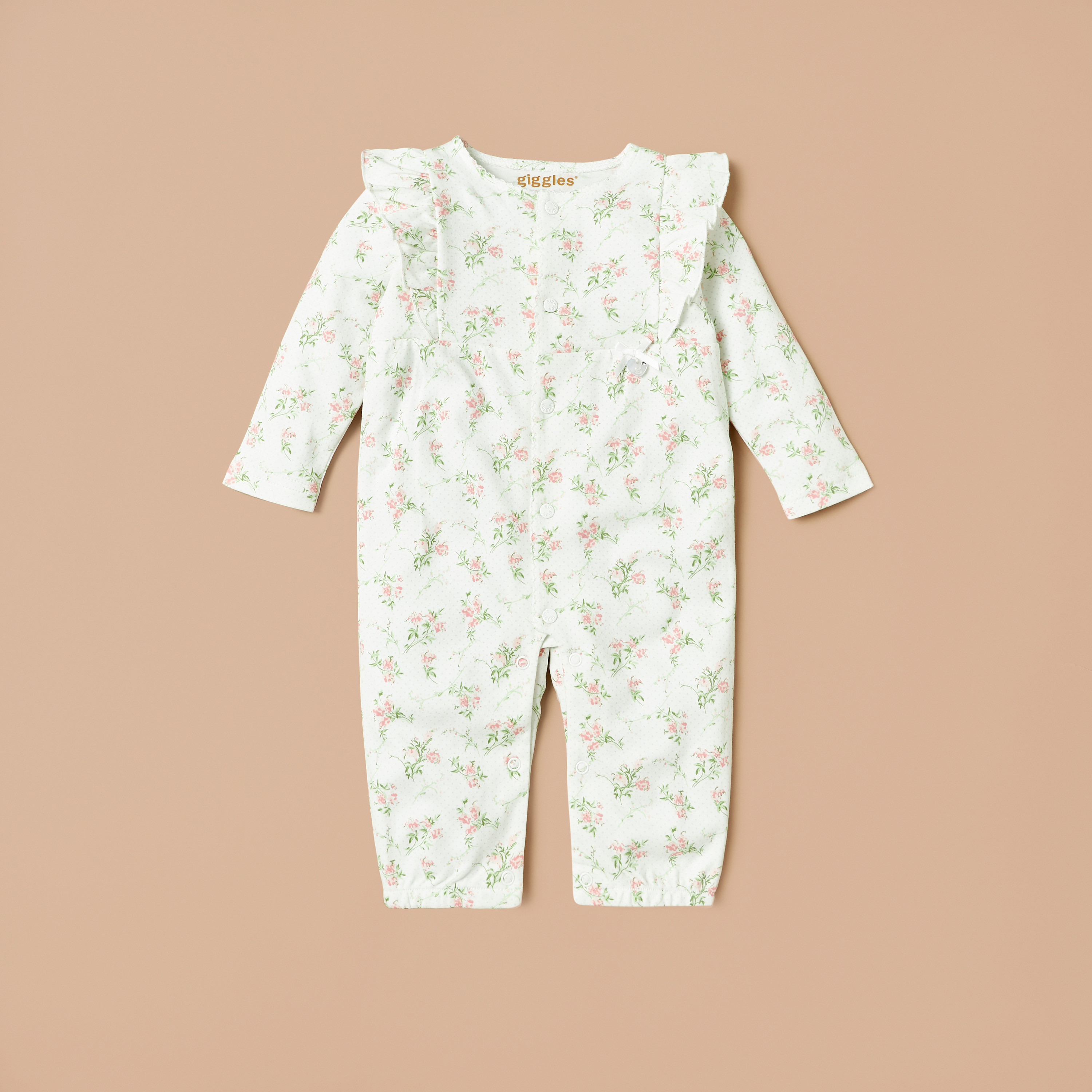 Giggles All-Over Floral Print Sleepsuit with Ruffle Details and Long Sleeves-baby-girls-clothing-nightwear-sleepsuits-image-1