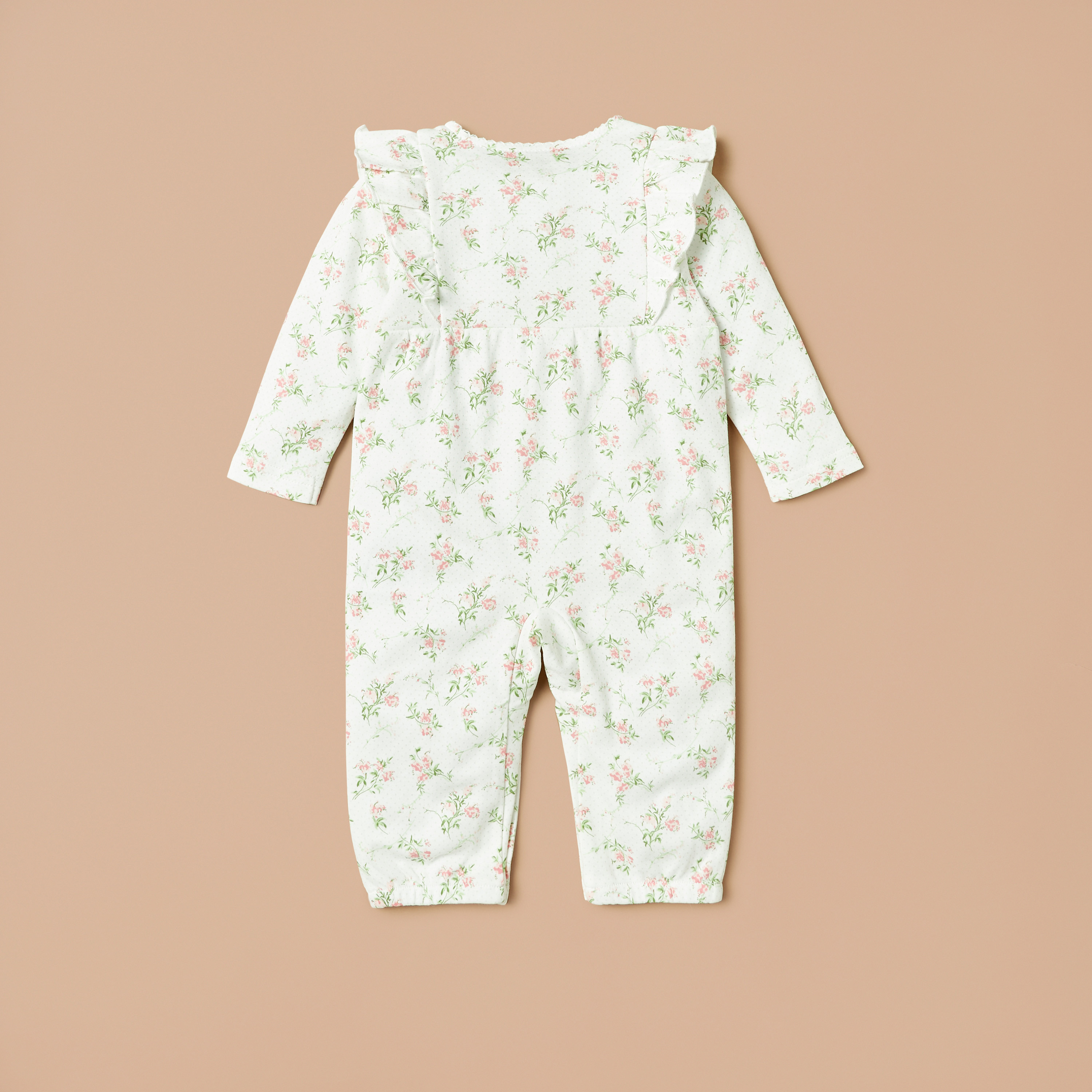 Giggles All-Over Floral Print Sleepsuit with Ruffle Details and Long Sleeves-baby-girls-clothing-nightwear-sleepsuits-image-2