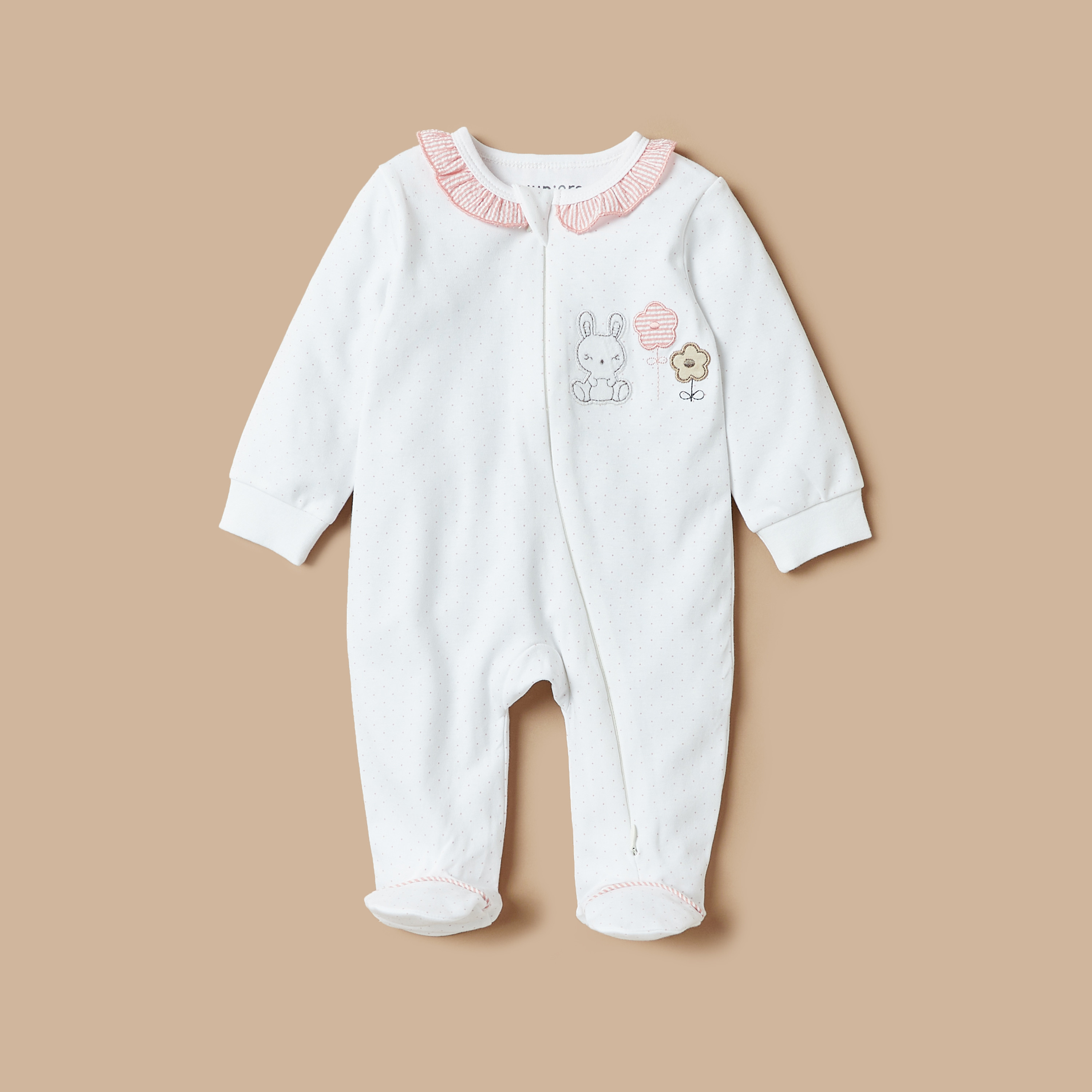 Juniors Bunny Embroidered Sleepsuit with Long Sleeves and Zip Closure-baby-girls-clothing-nightwear-sleepsuits-image-1