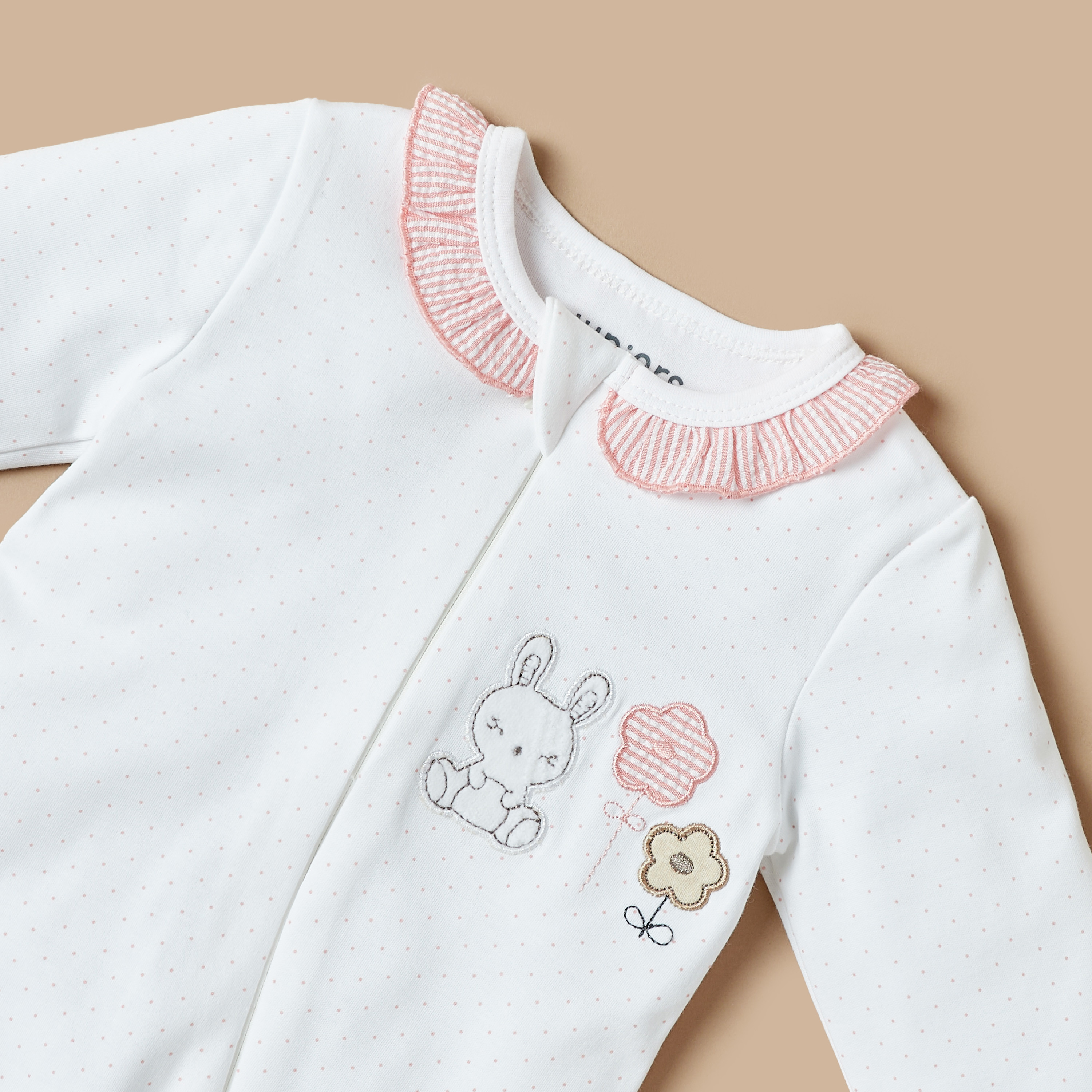 Juniors Bunny Embroidered Sleepsuit with Long Sleeves and Zip Closure-baby-girls-clothing-nightwear-sleepsuits-image-3