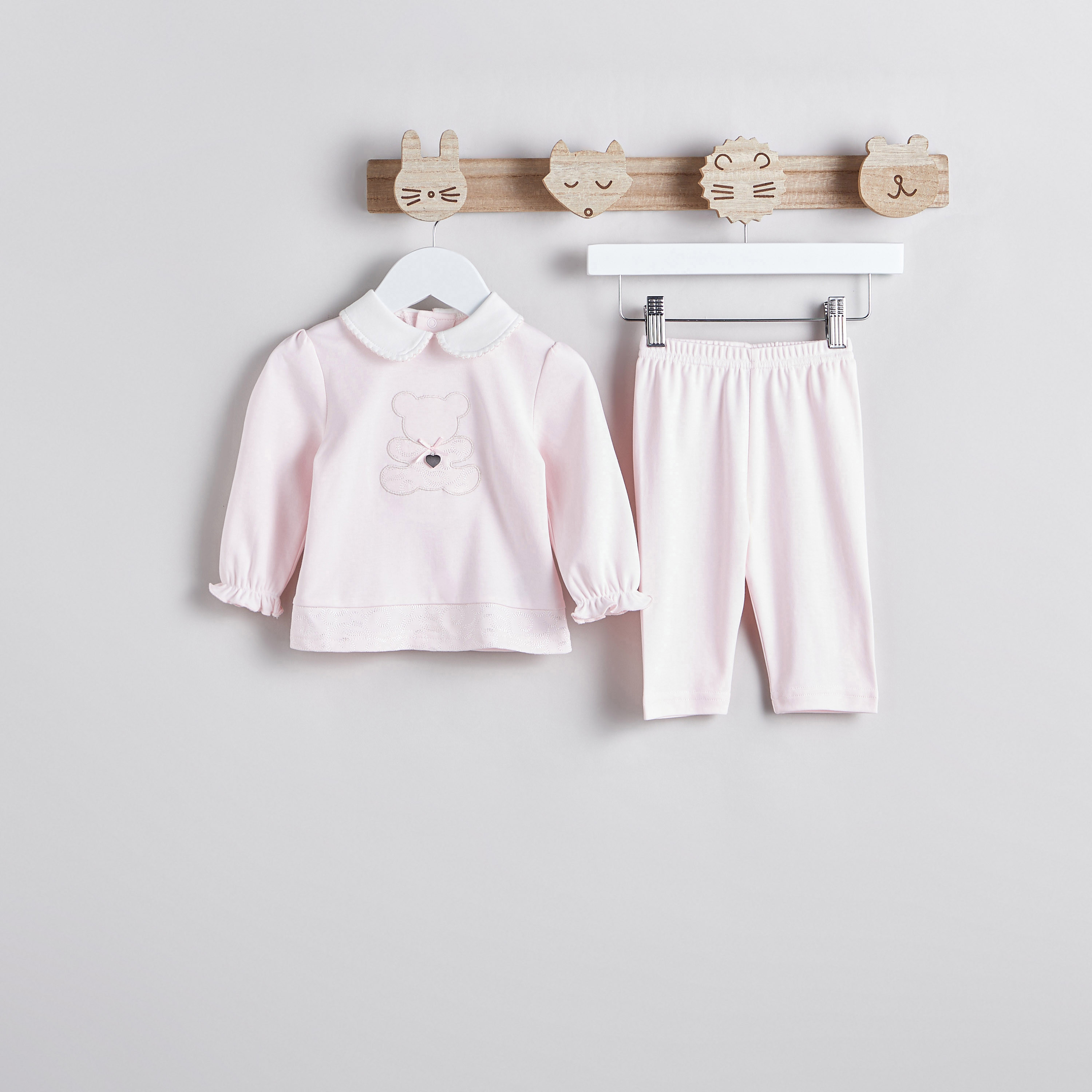 Giggles Teddy Embroidered T-shirt and Pyjama Set-baby-girls-clothing-nightwear-pyjamasets-image-1