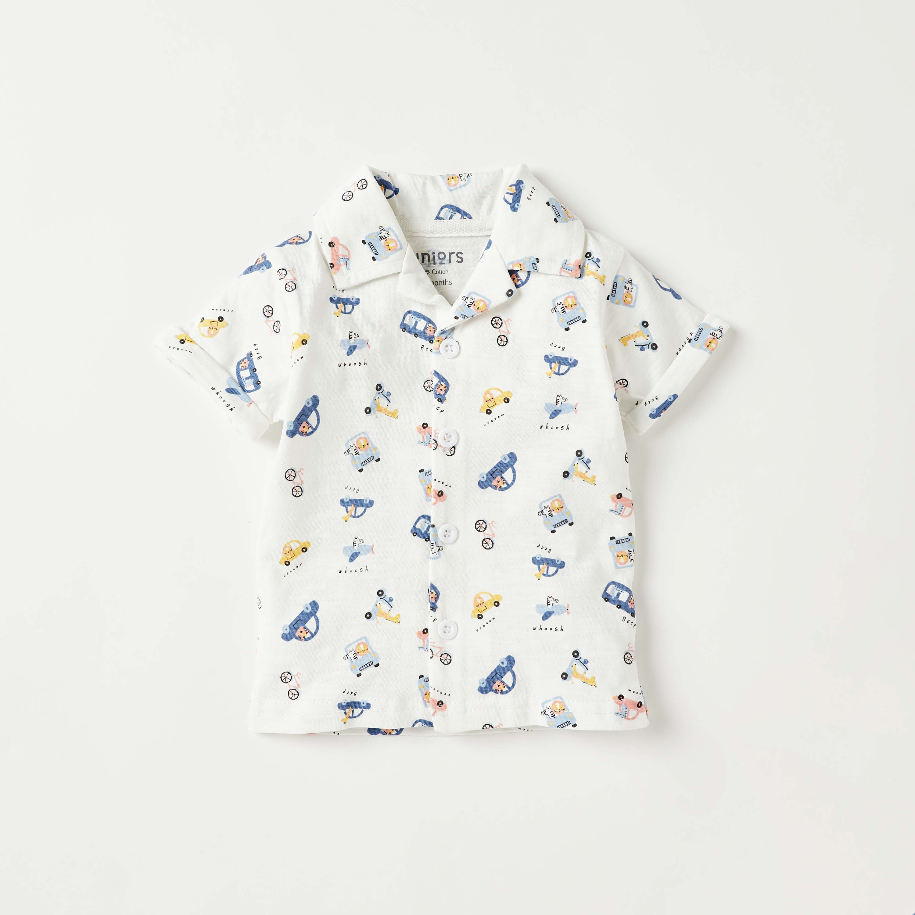 Juniors All-Over Car Print Shirt and Elasticated Shorts Set-baby-boys-clothing-nightwear-pyjamasets-image-2