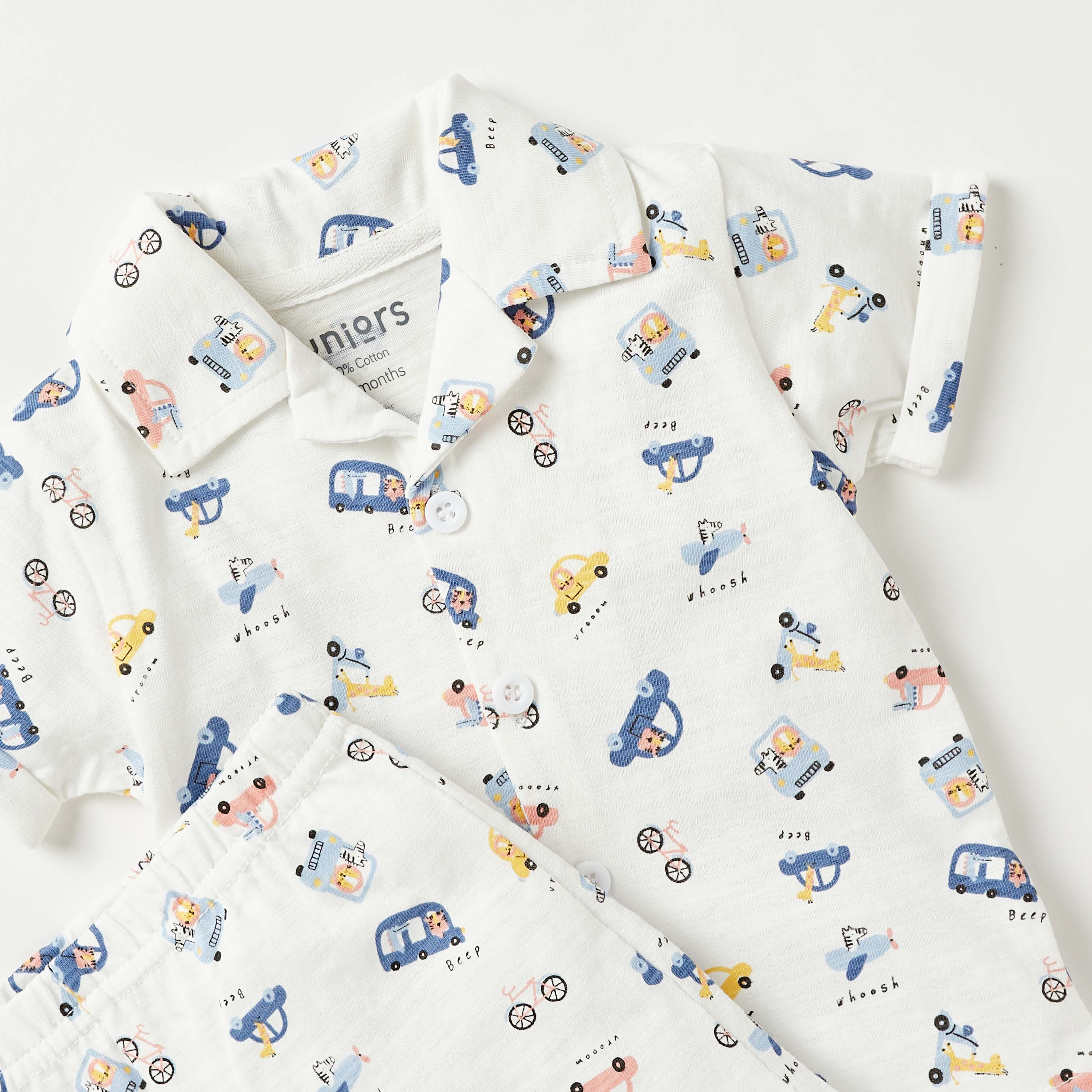 Juniors All-Over Car Print Shirt and Elasticated Shorts Set-baby-boys-clothing-nightwear-pyjamasets-image-4