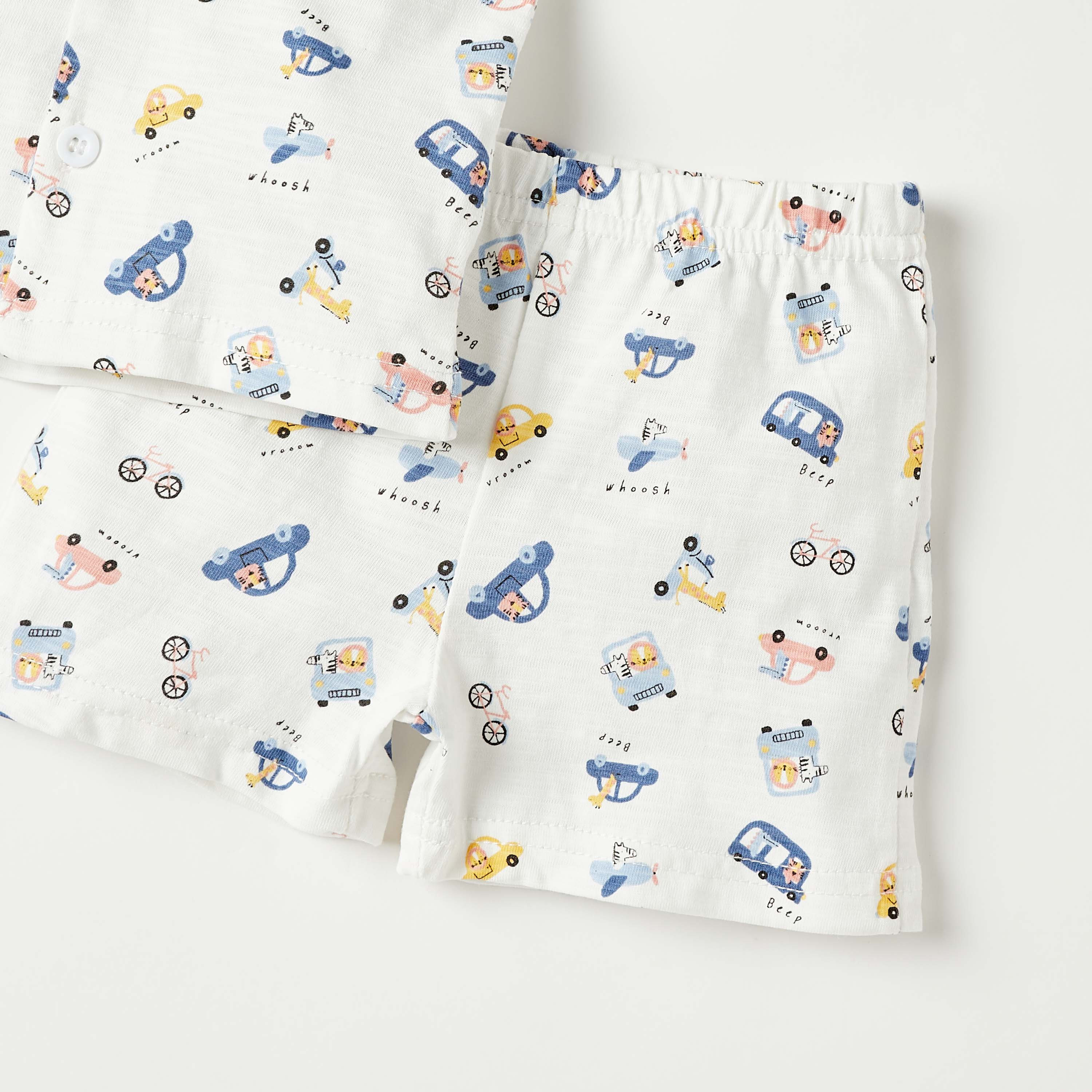 Juniors All-Over Car Print Shirt and Elasticated Shorts Set-baby-boys-clothing-nightwear-pyjamasets-image-5