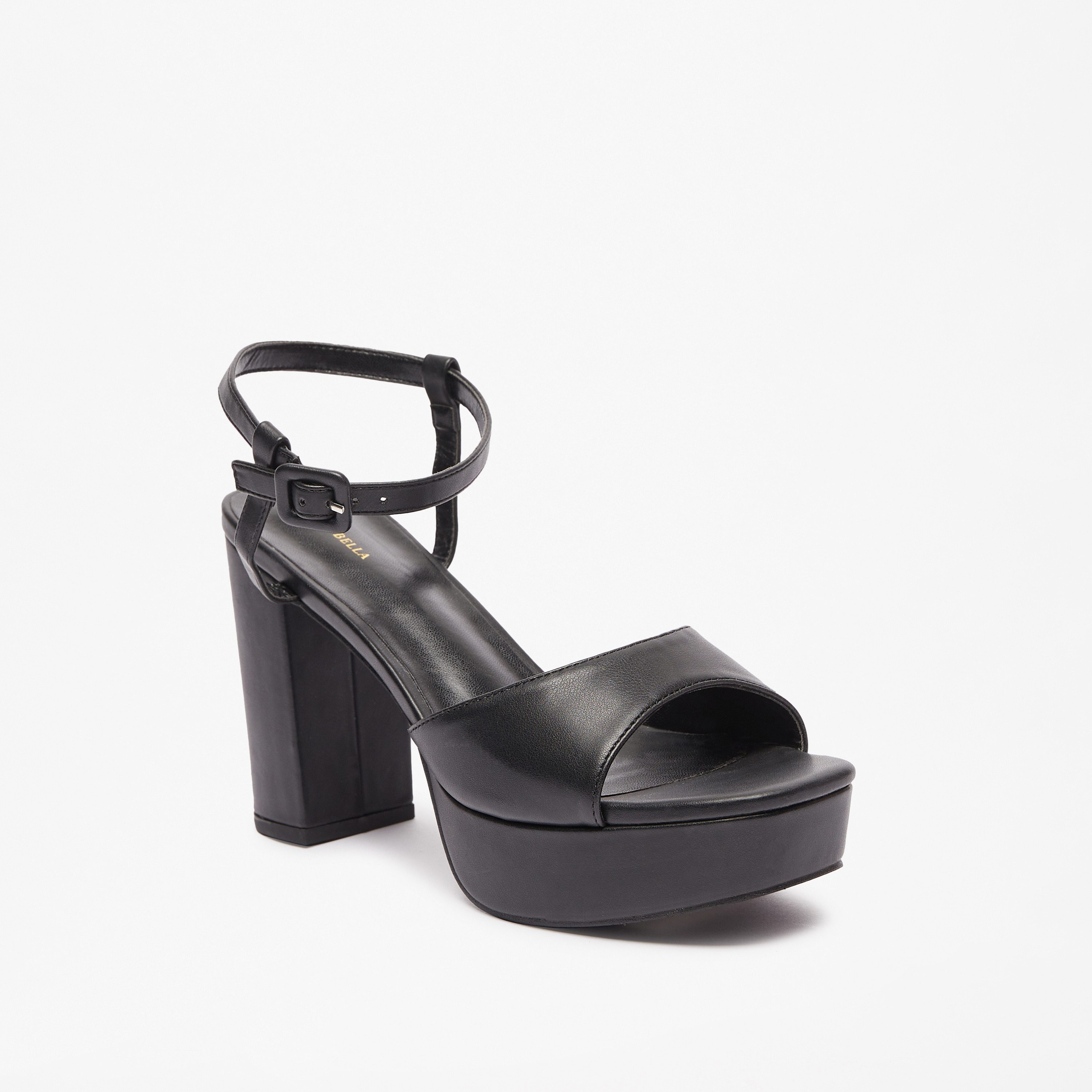 Open toe black shop heels with strap