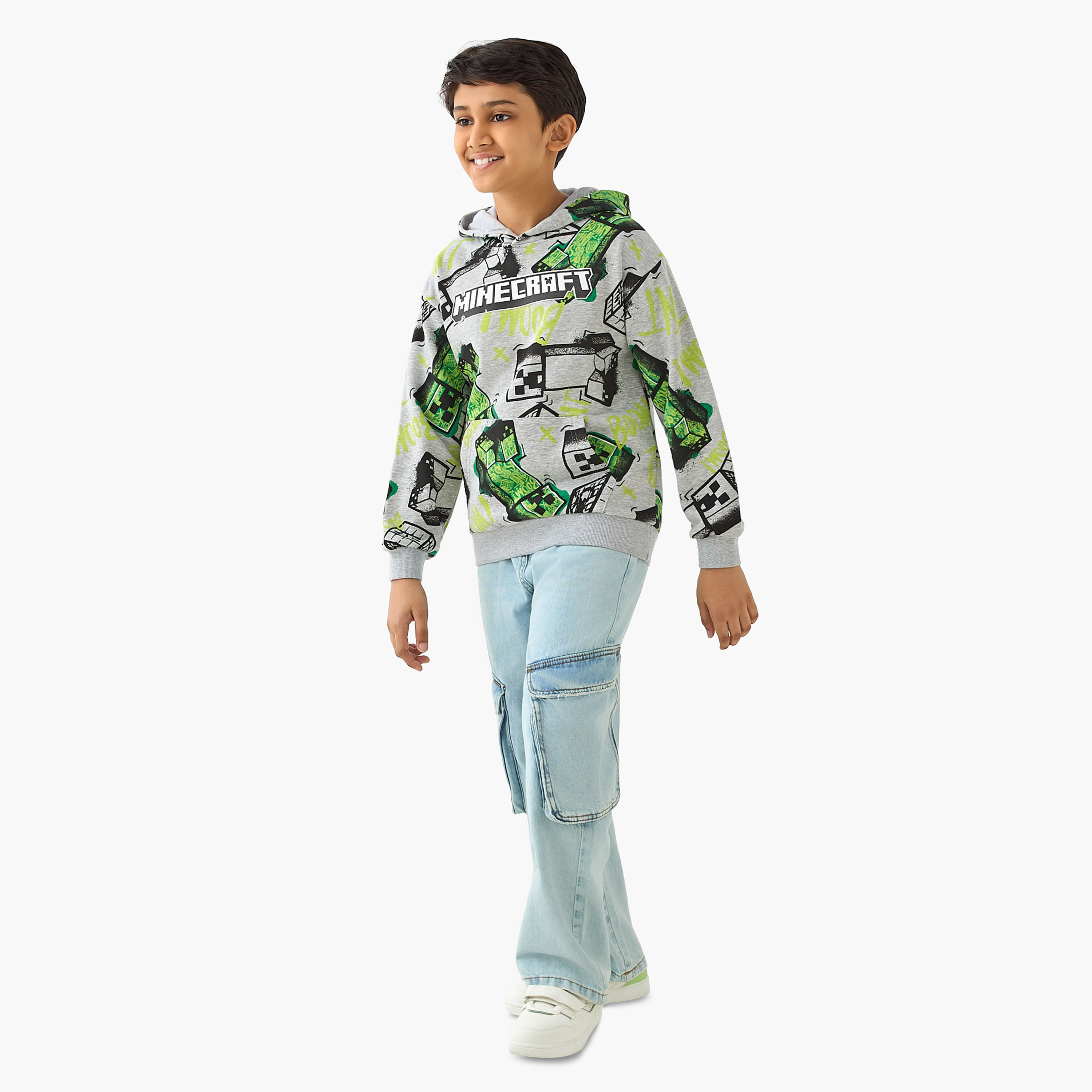 Minecraft Printed Hooded Sweatshirt with Long Sleeves-boys-clothing-sweatshirts-image-2